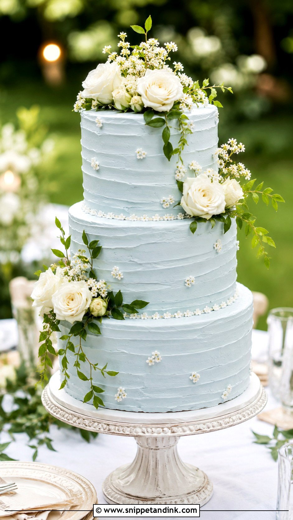 Sky Blue Garden Wedding Cake - Snippet and Ink - 25 Sky Blue Wedding Cake Ideas