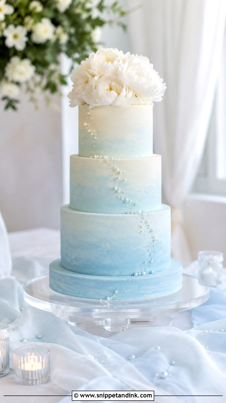Sky Blue Ombre Wedding Cake - Snippet and Ink - 25 Sky Blue Wedding Cake Ideas