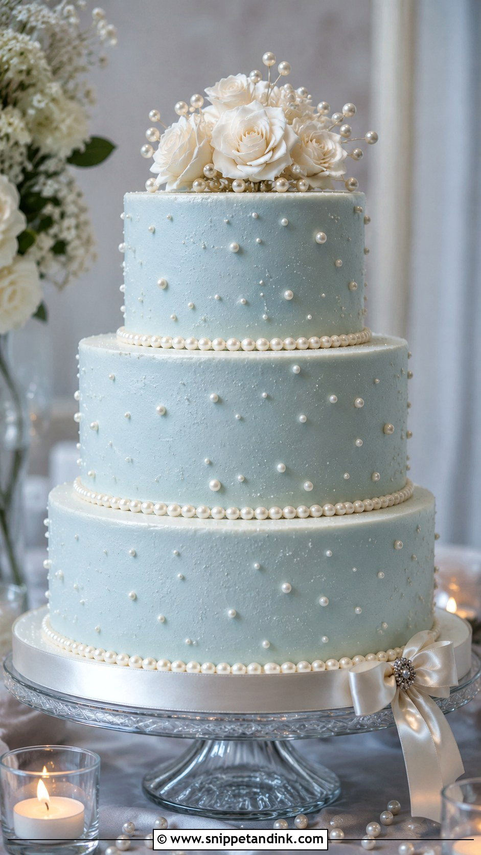 Sky Blue Pearl Wedding Cake - Snippet and Ink - 25 Sky Blue Wedding Cake Ideas