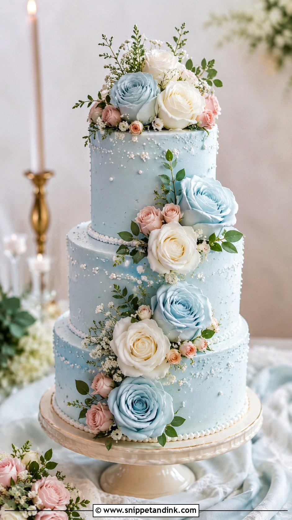 Sky Blue Rose Wedding Cake - Snippet and Ink - 25 Sky Blue Wedding Cake Ideas