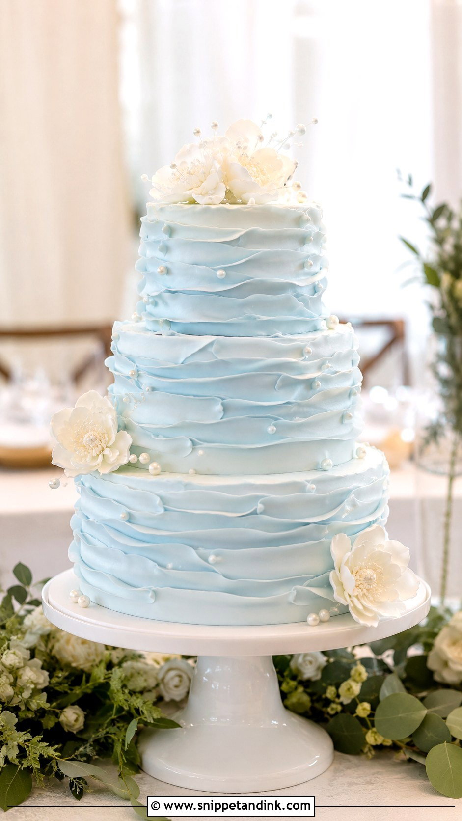 Sky Blue Ruffle Wedding Cake - Snippet and Ink - 25 Sky Blue Wedding Cake Ideas