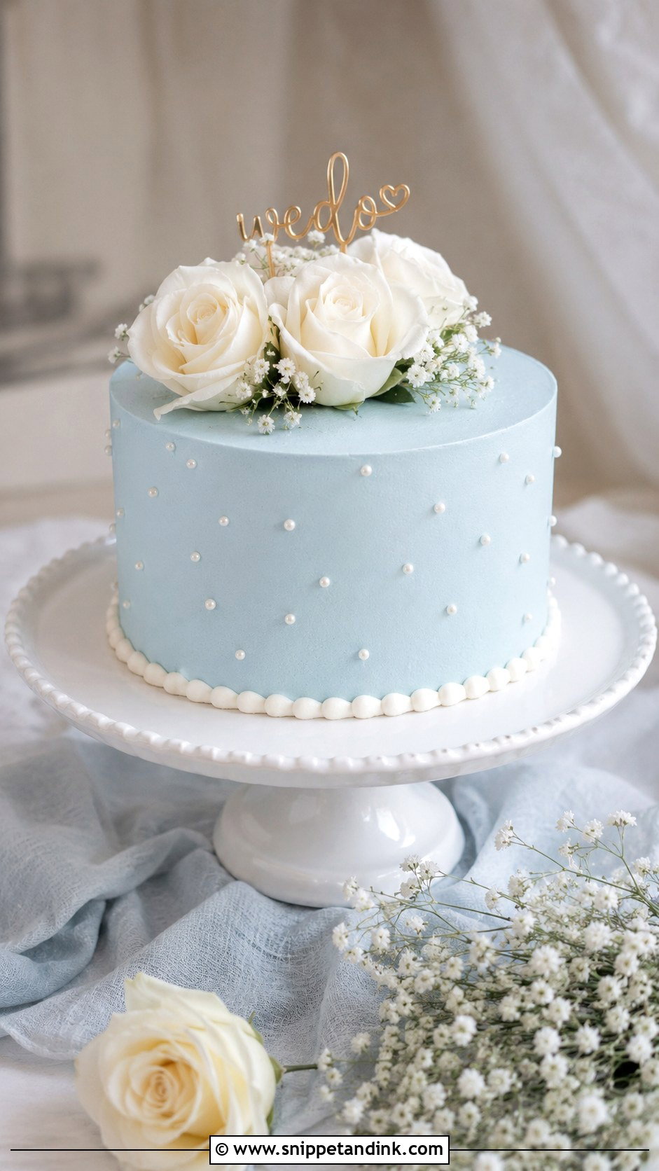 Sky Blue Single Tier Wedding Cake - Snippet and Ink - 25 Sky Blue Wedding Cake Ideas