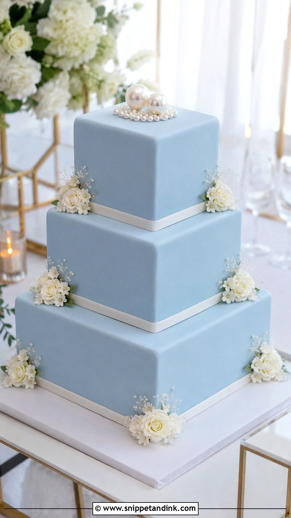 Sky Blue Square Wedding Cake - Snippet and Ink - 25 Sky Blue Wedding Cake Ideas