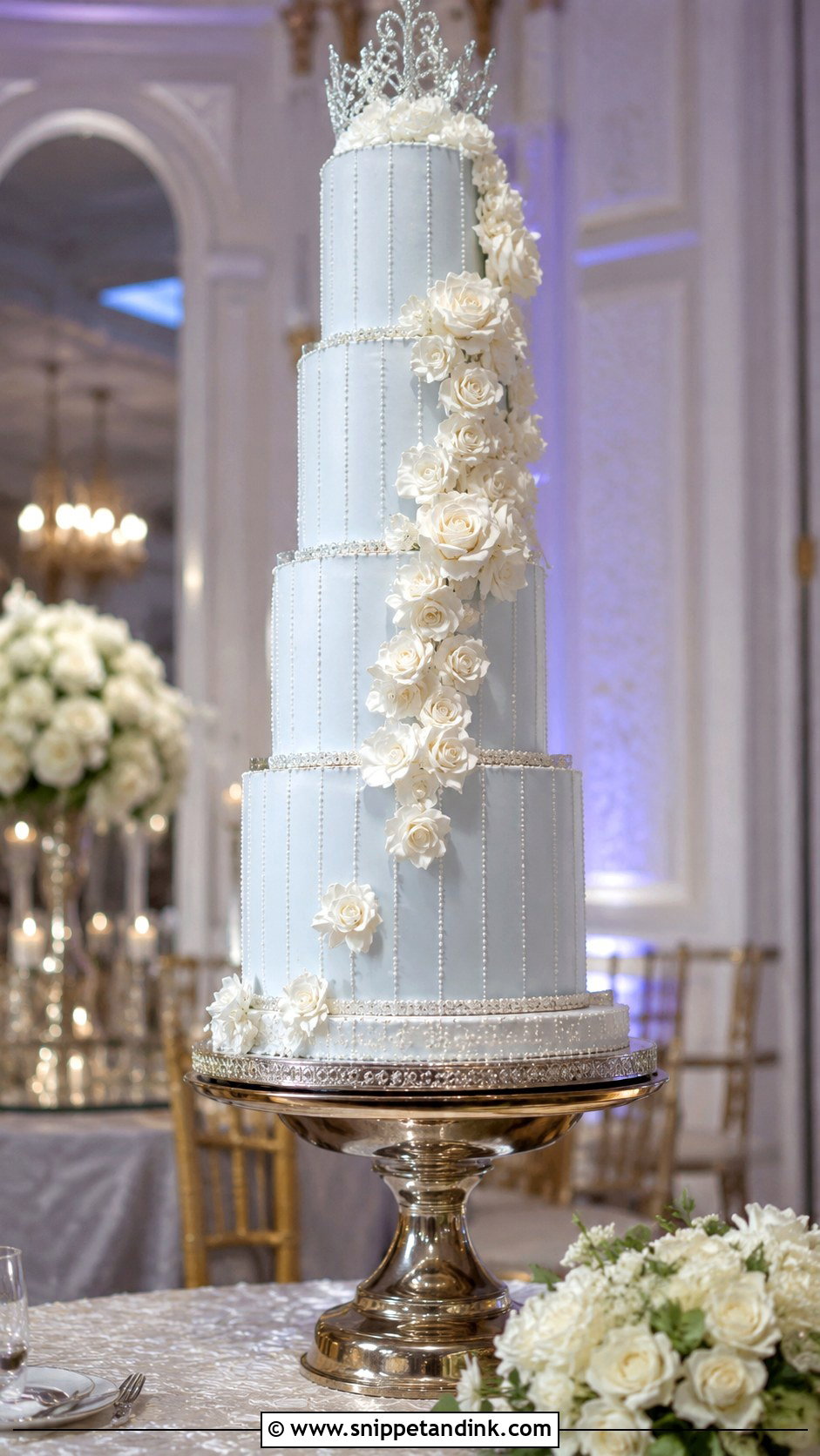 Sky Blue Tall Tier Wedding Cake - Snippet and Ink - 25 Sky Blue Wedding Cake Ideas
