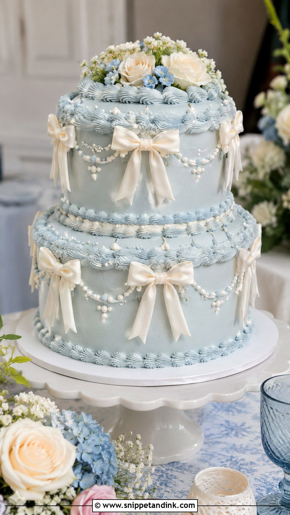 Sky Blue Vintage Wedding Cake - Snippet and Ink - 25 Sky Blue Wedding Cake Ideas