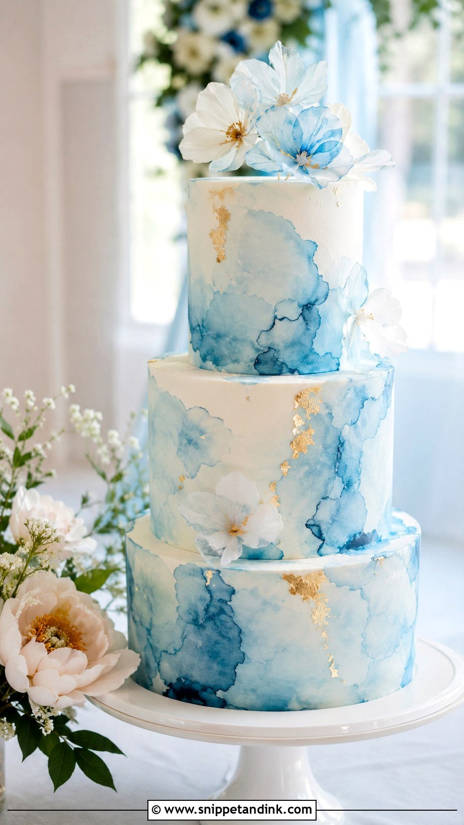 Sky Blue Watercolor Wedding Cake - Snippet and Ink - 25 Sky Blue Wedding Cake Ideas