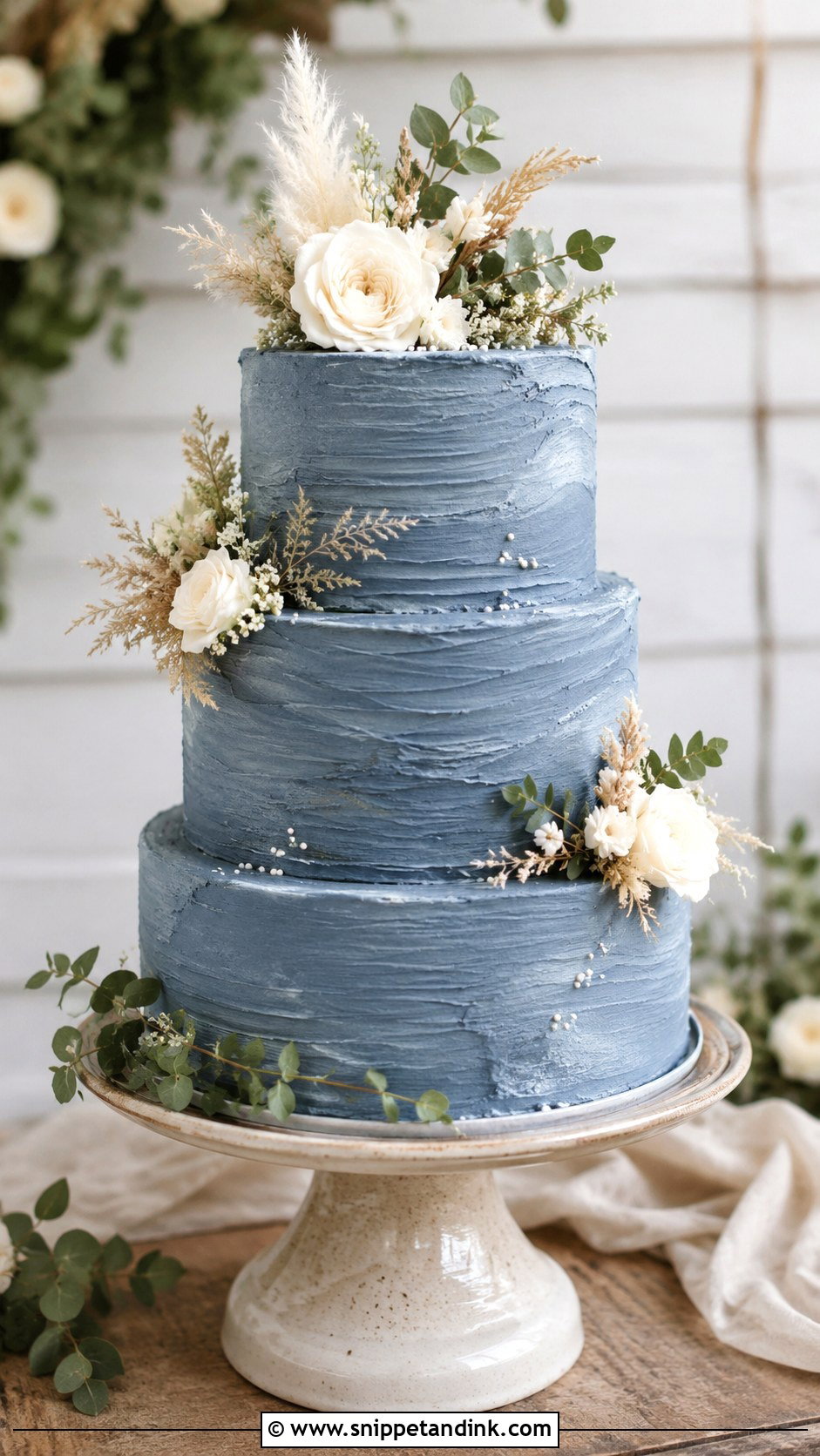 Slate Blue Wedding Cake With Buttercream Texture - Snippet and Ink - 20 Slate Blue Wedding Cake Ideas