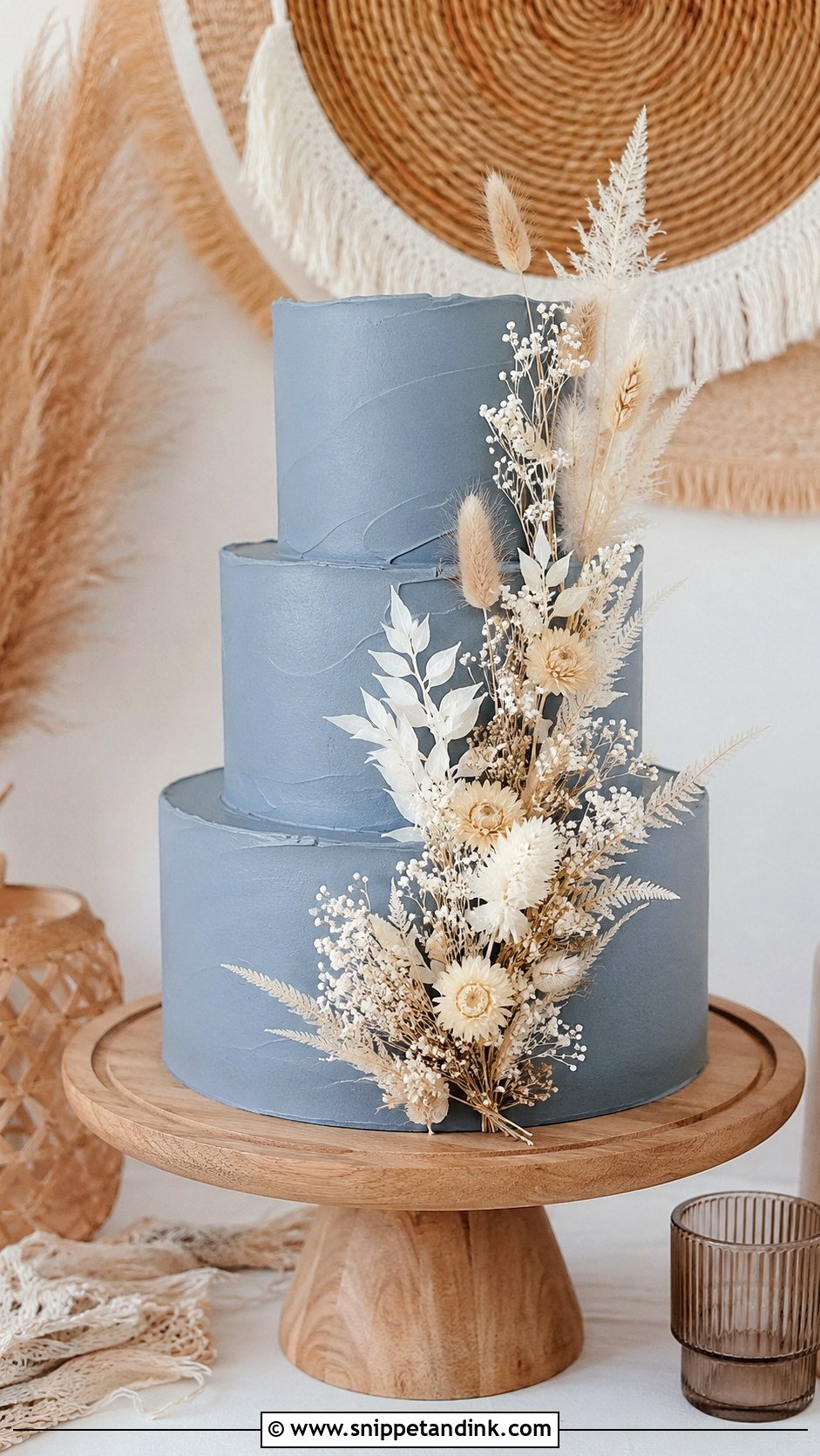 Slate Blue Wedding Cake With Dried Flowers - Snippet and Ink - 20 Slate Blue Wedding Cake Ideas