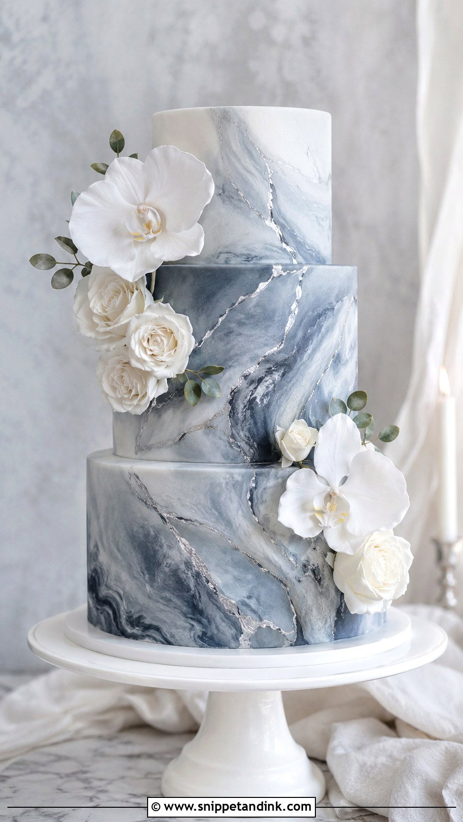 Slate Blue Wedding Cake With Marble - Snippet and Ink - 20 Slate Blue Wedding Cake Ideas