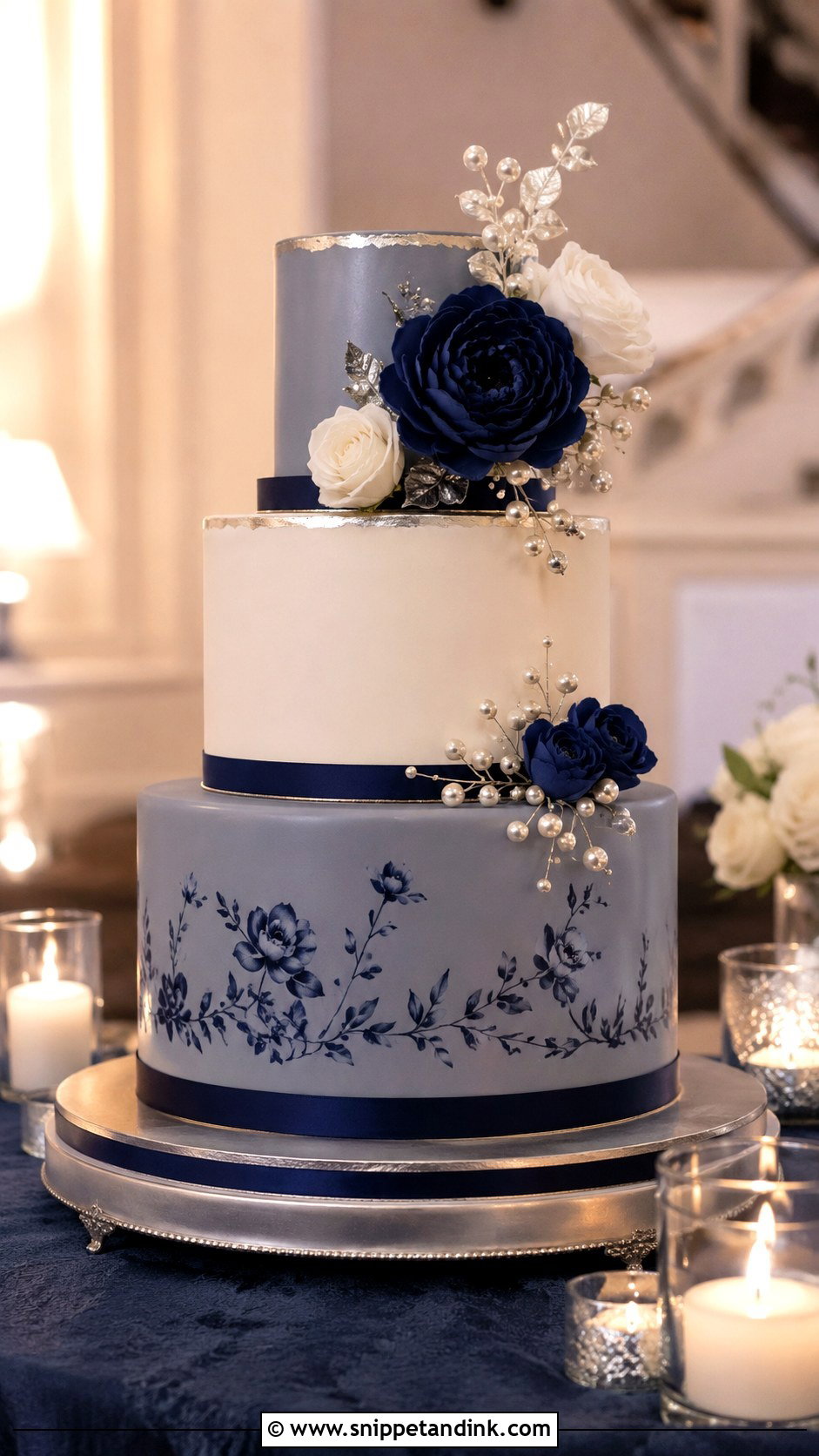 Slate Blue Wedding Cake With Navy Accents - Snippet and Ink - 20 Slate Blue Wedding Cake Ideas