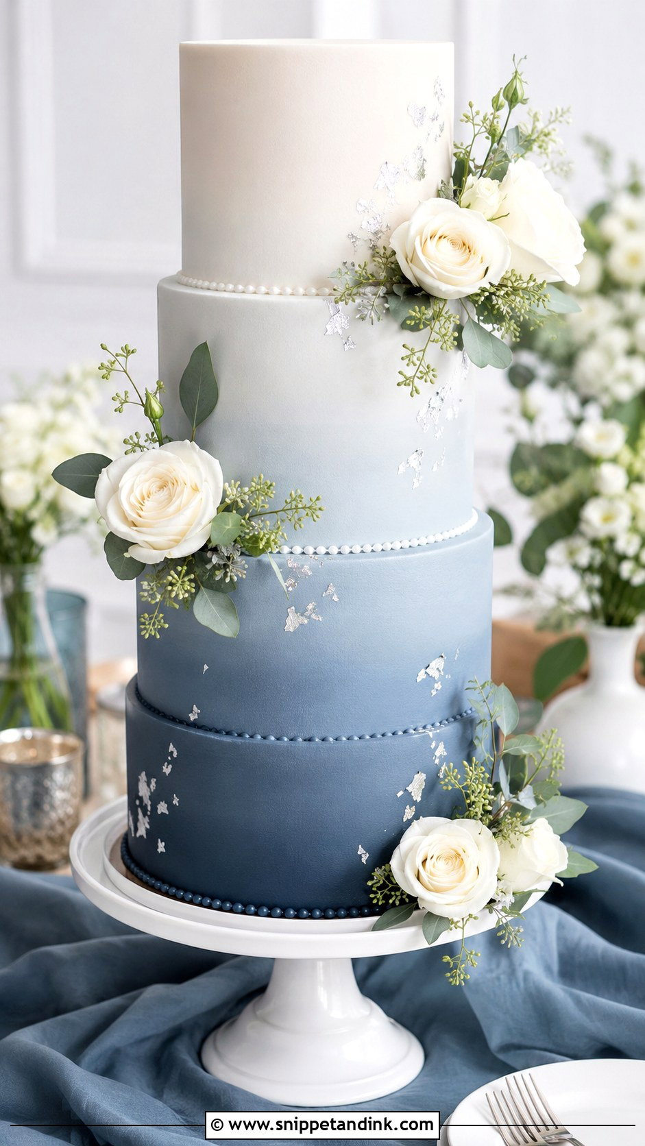 Slate Blue Wedding Cake With Ombre Tiers - Snippet and Ink - 20 Slate Blue Wedding Cake Ideas
