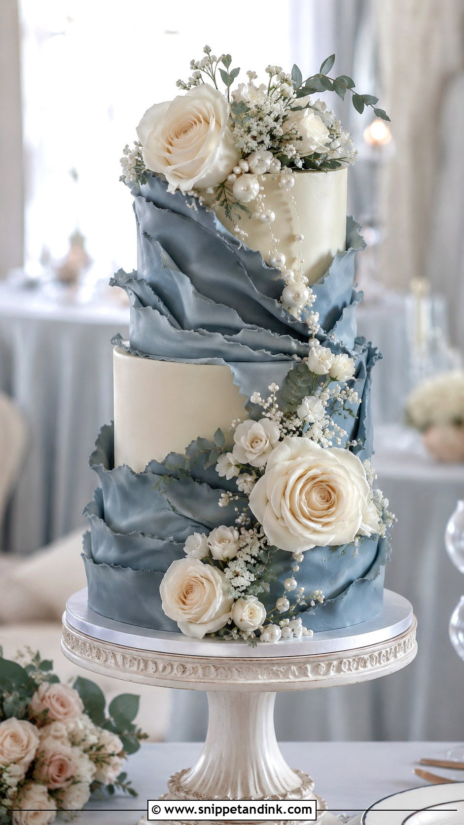 Slate Blue Wedding Cake With Ruffles - Snippet and Ink - 20 Slate Blue Wedding Cake Ideas