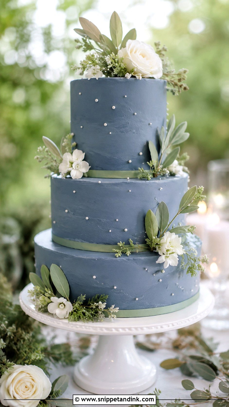 Slate Blue Wedding Cake With Sage Green - Snippet and Ink - 20 Slate Blue Wedding Cake Ideas