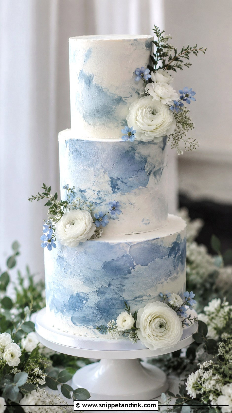 Slate Blue Wedding Cake With Watercolor - Snippet and Ink - 20 Slate Blue Wedding Cake Ideas