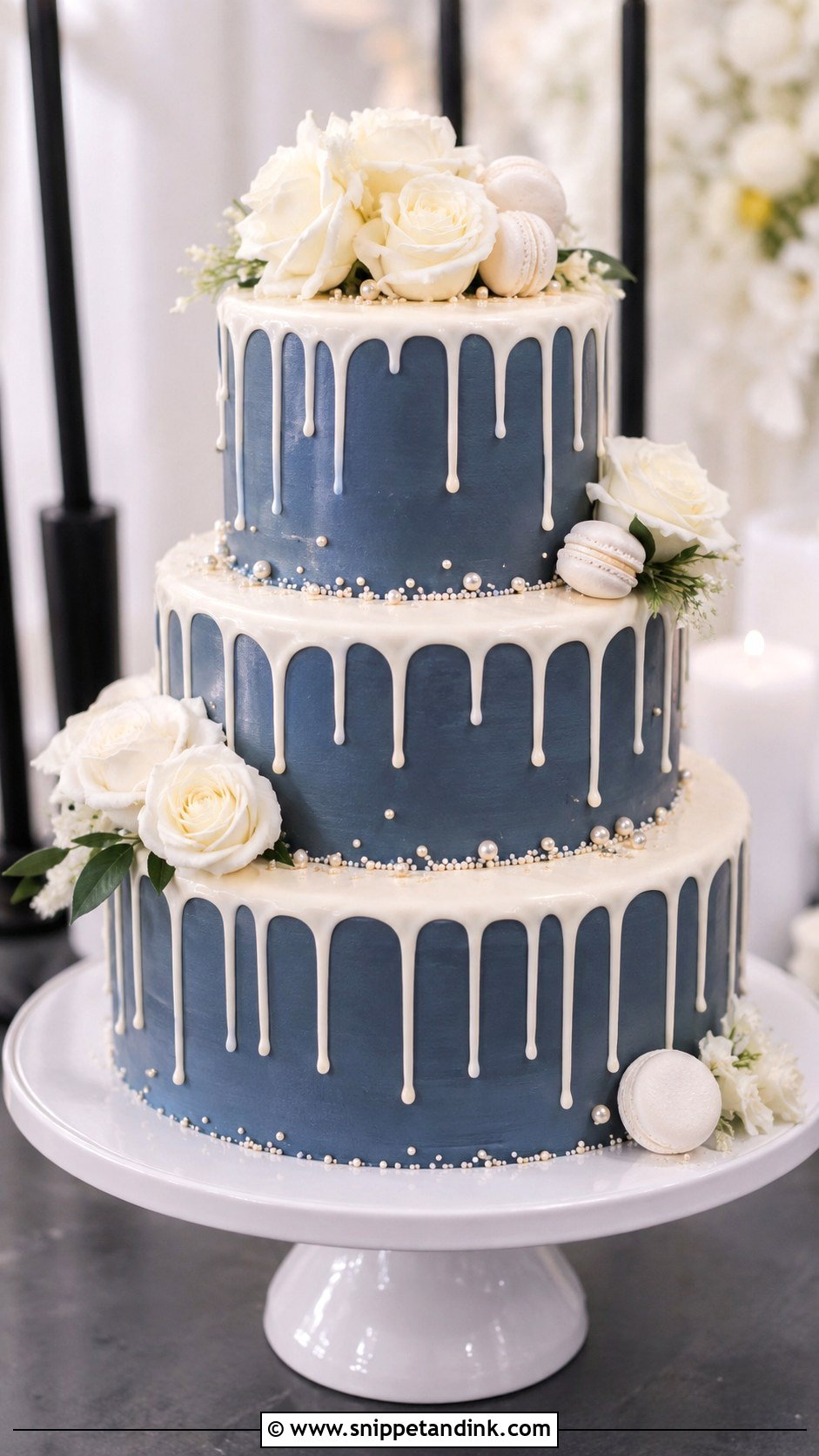Slate Blue Wedding Cake With White Drip - Snippet and Ink - 20 Slate Blue Wedding Cake Ideas