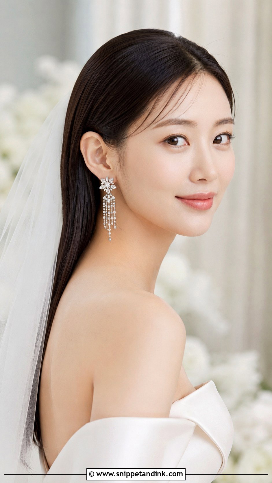 Sleek And Tucked Behind The Ears - Snippet and Ink - 30 Hair Down Wedding Styles