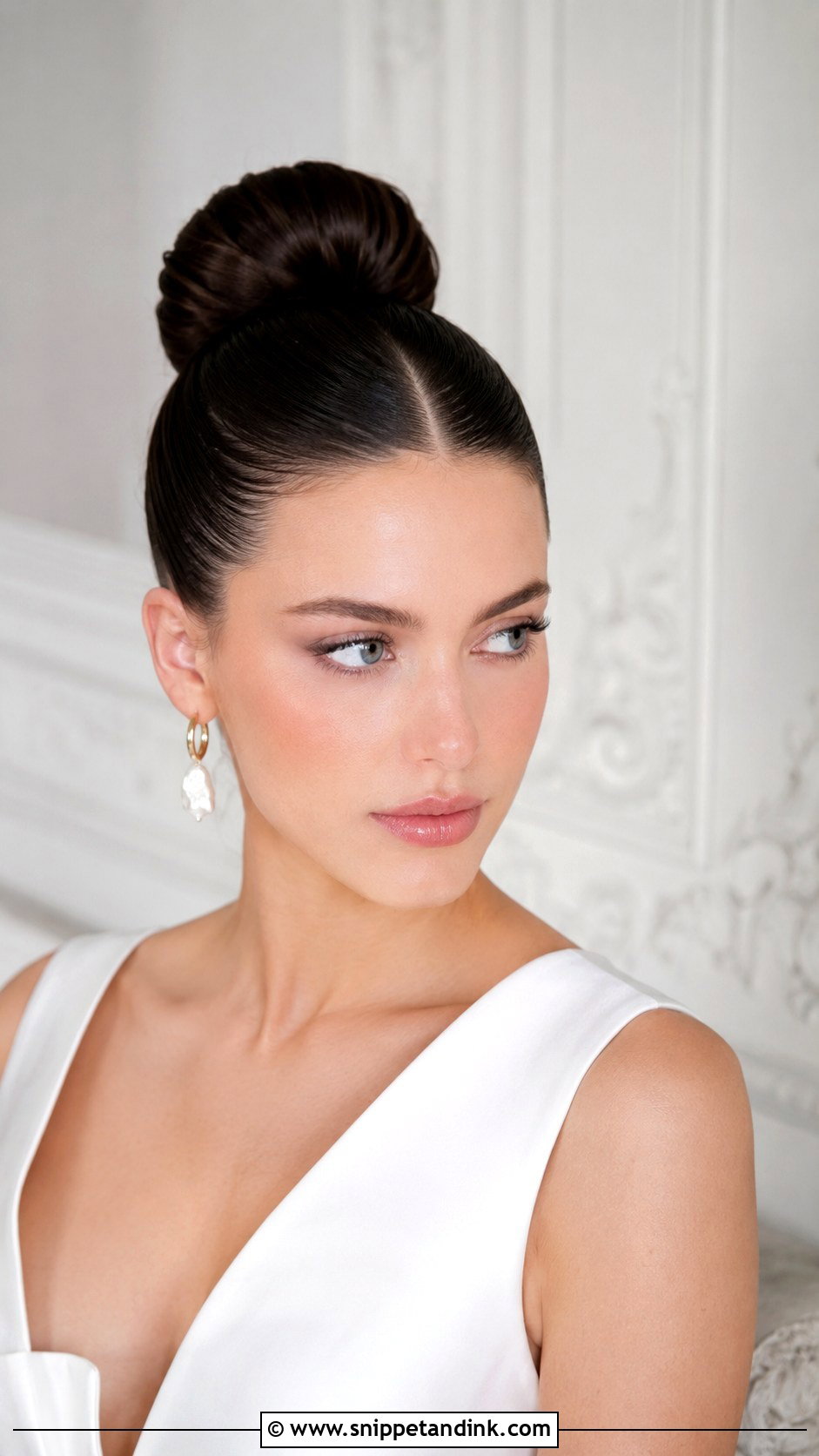 Sleek Ballerina Bun Wedding Look - Snippet and Ink - 25 Bridal Hair Inspo Ideas
