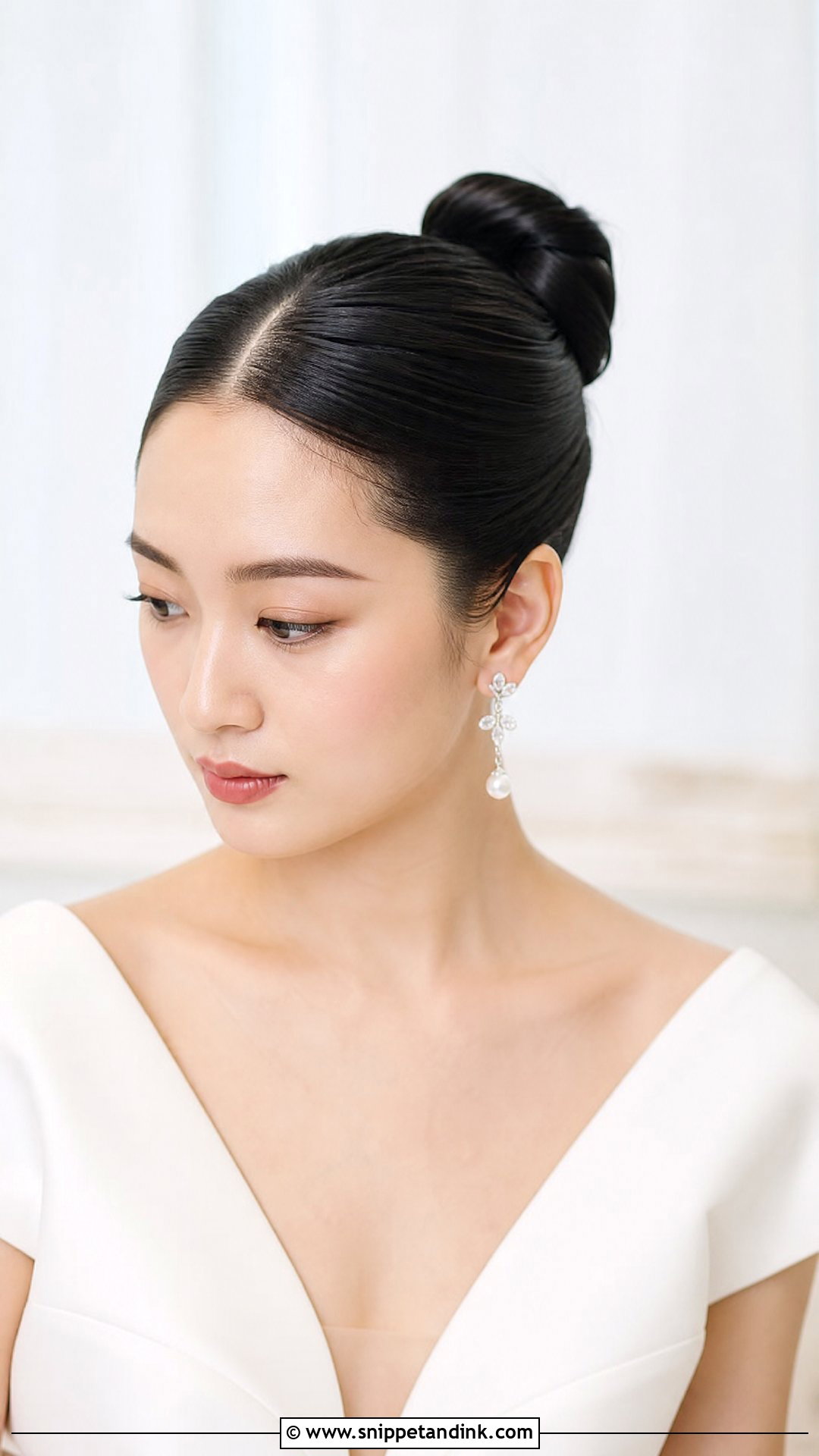 Sleek Ballerina Bun With Center Part - Snippet and Ink - 25 2025 Bridal Hair Ideas