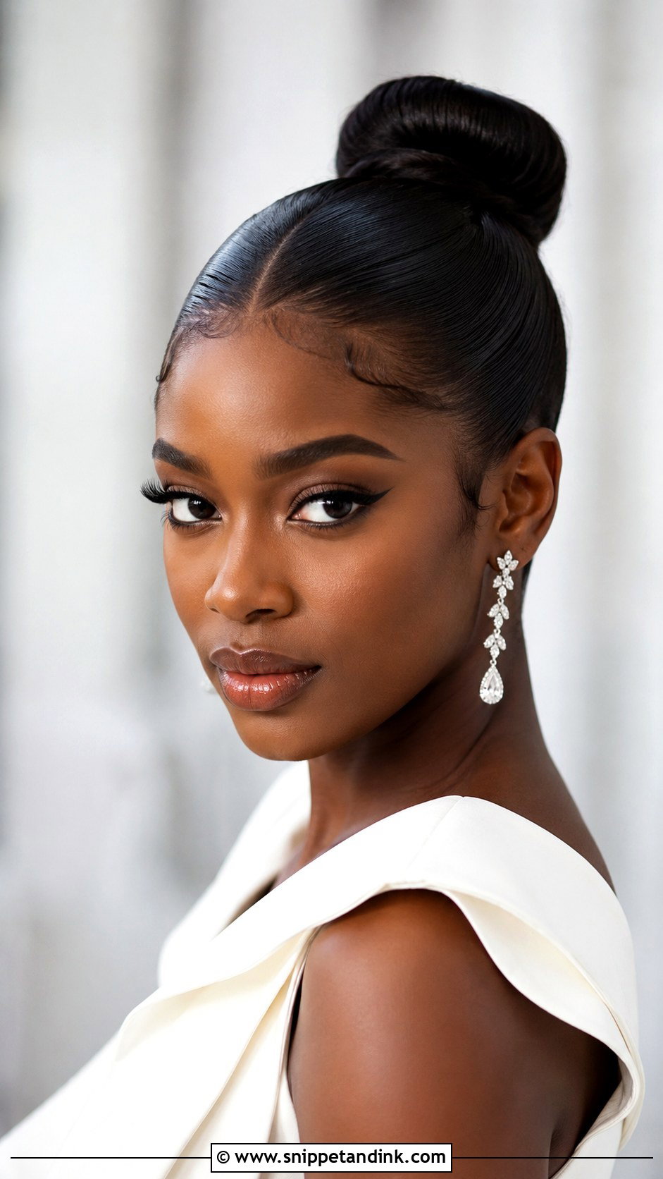 Sleek Ballerina Bun With Center Part - Snippet and Ink - 30 Black Bridal Hairstyles