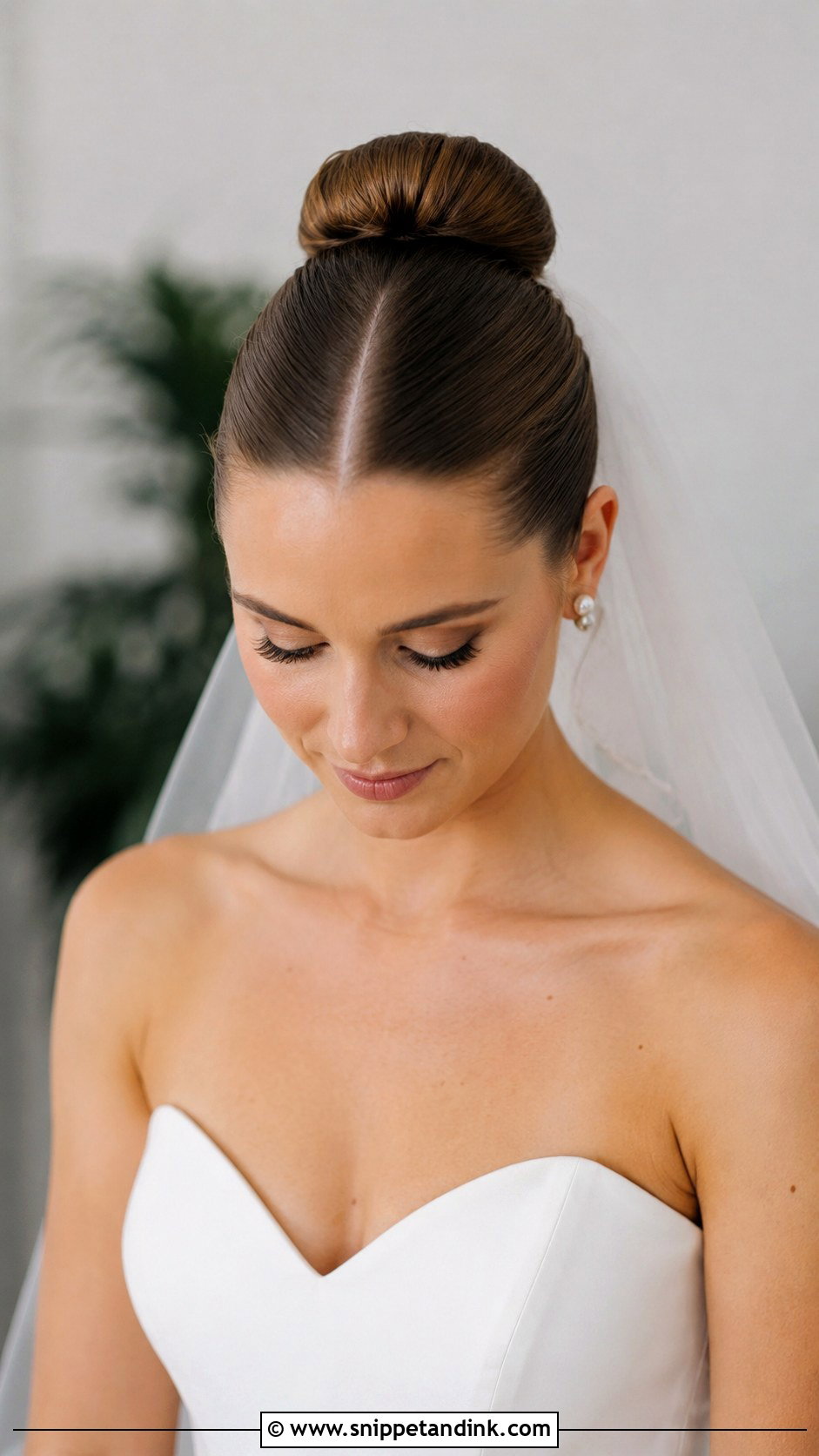 Sleek Ballerina Bun With Center Part - Snippet and Ink - 30 Brides Hairstyles