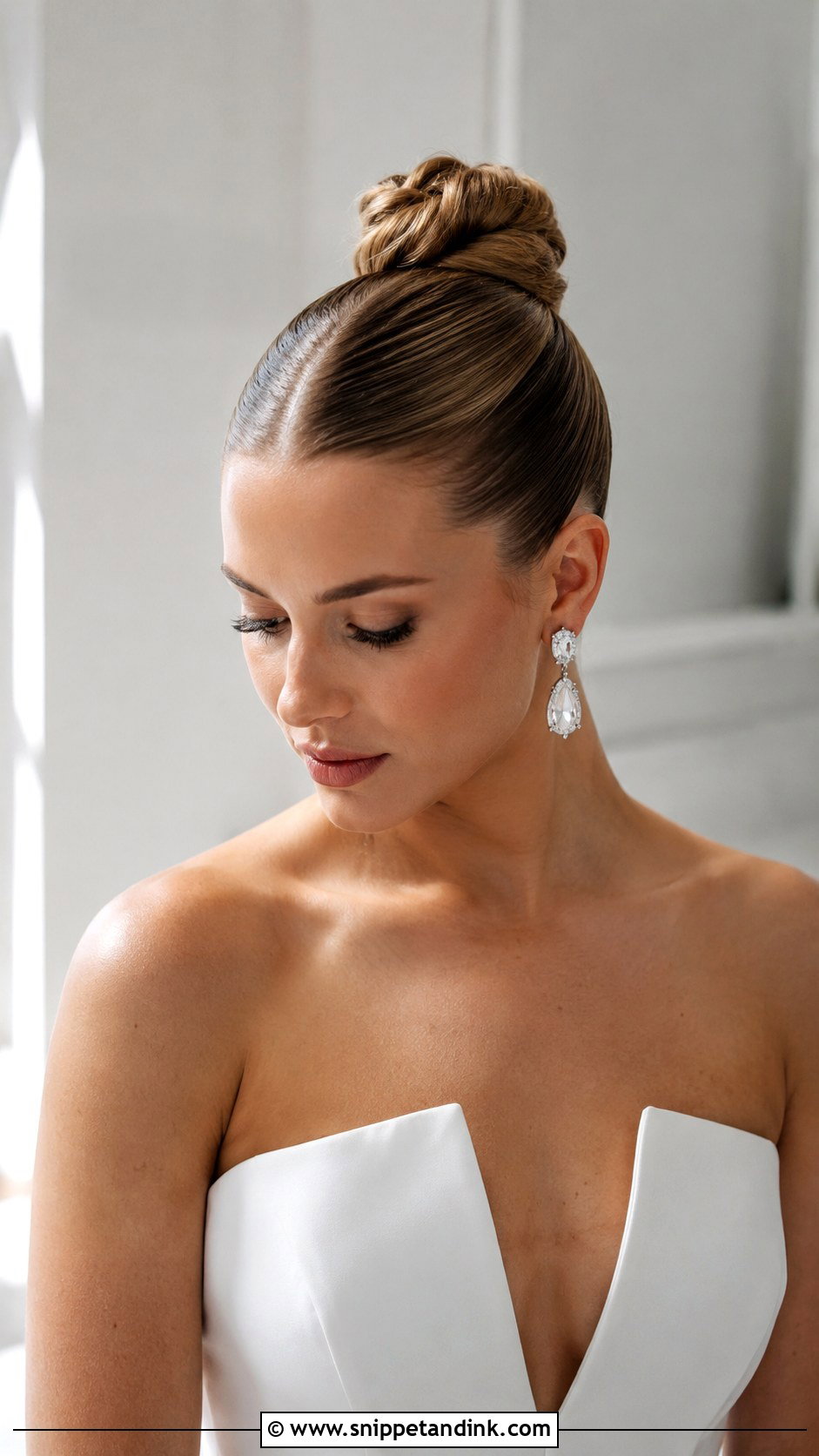 Sleek Ballerina Bun With Center Part - Snippet and Ink - 20 Elegant Updo Wedding Hairstyles
