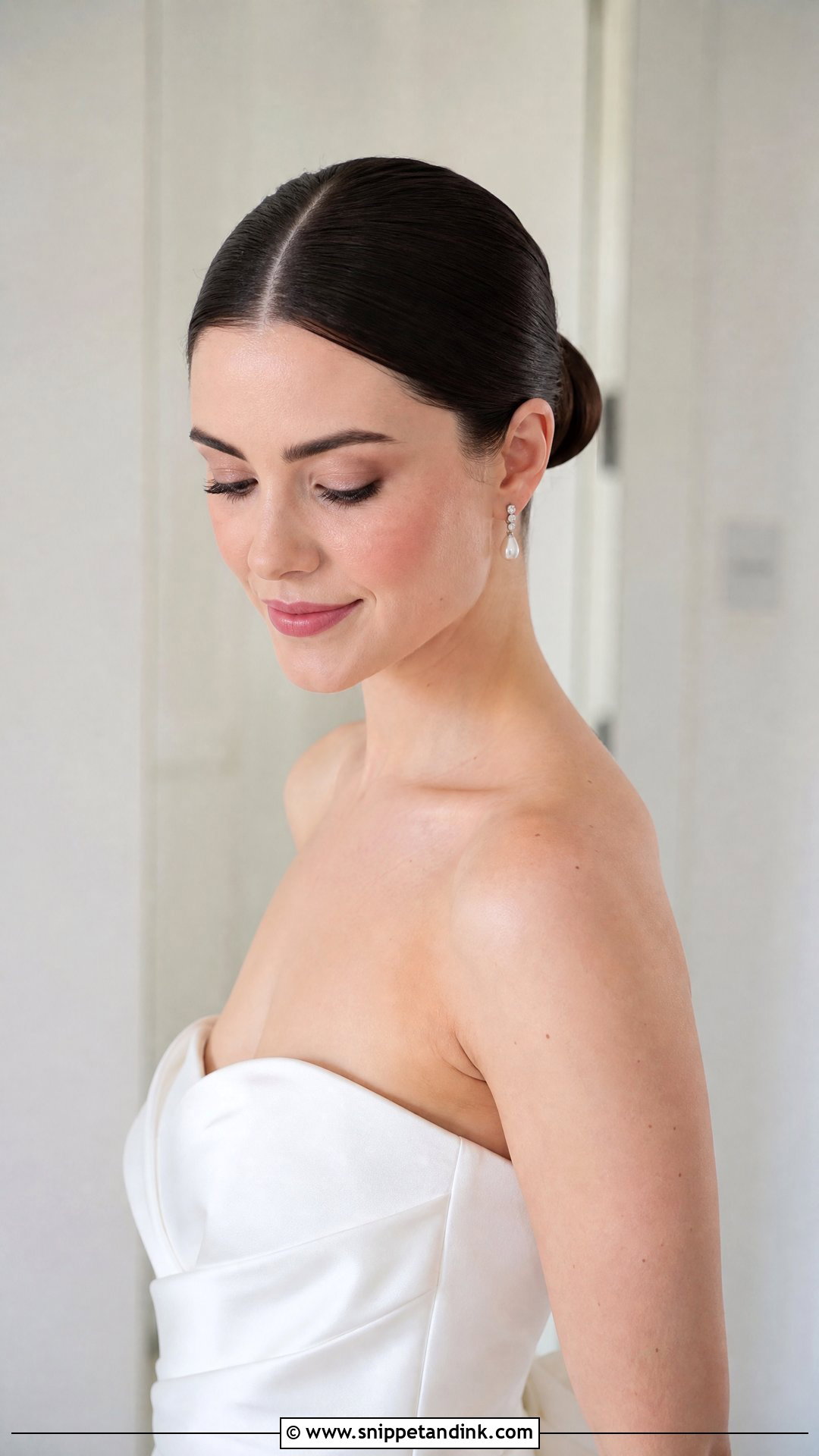 Sleek Ballerina Bun With Center Part - Snippet and Ink - 20 Hairstyle for Bridal Ideas