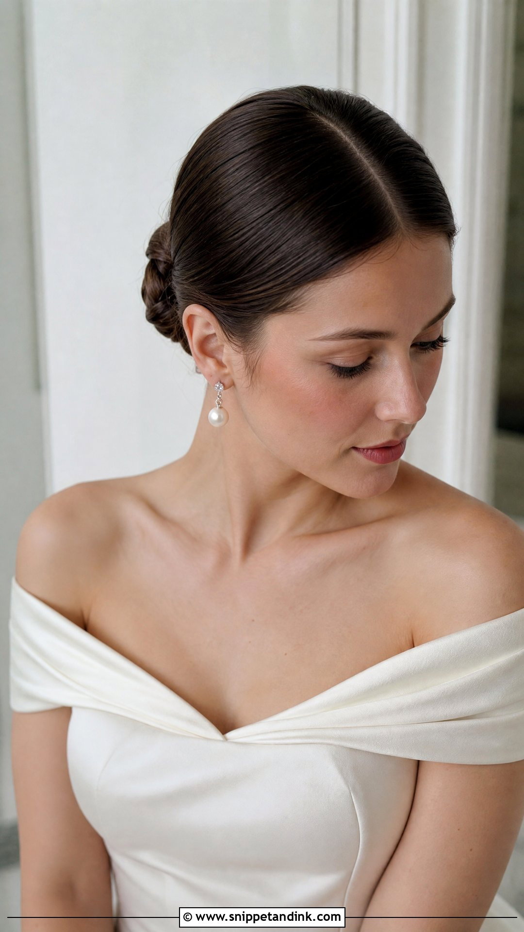 Sleek Ballerina Bun With Center Part - Snippet and Ink - 20 New Bridal Hairstyle Ideas