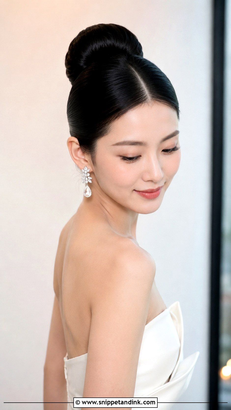 Sleek Ballerina Bun With Center Part - Snippet and Ink - 20 Bridal Hair Up Do Ideas