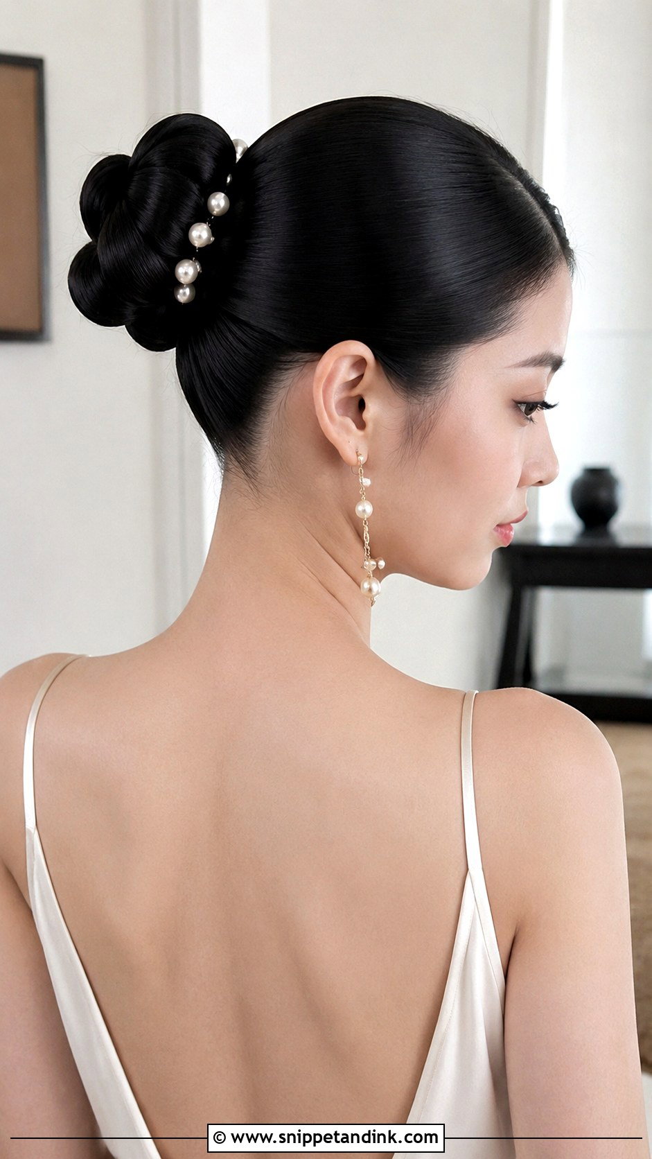 Sleek Ballerina Bun With Pearls - Snippet and Ink - 20 Pearl Wedding Hair Ideas