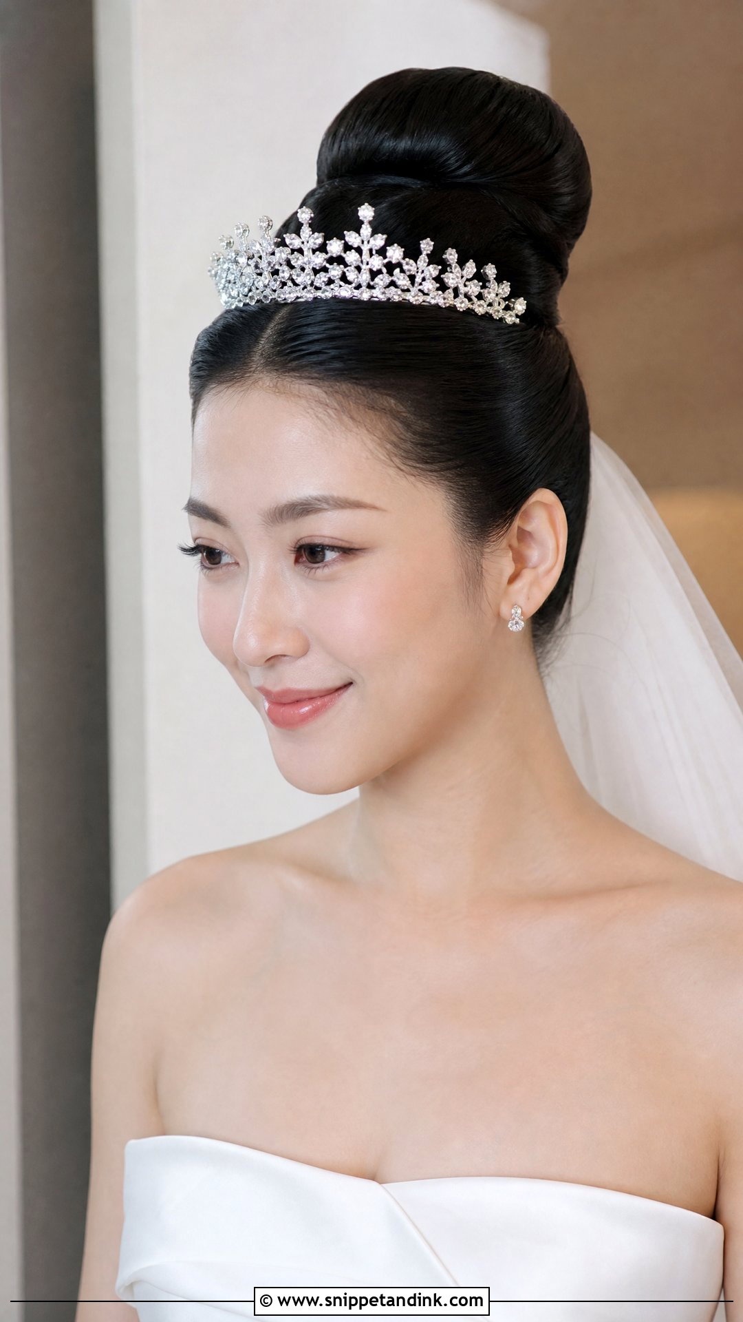 Sleek Ballerina Bun With Tiara - Snippet and Ink - 20 Bridal Crown Hairstyles