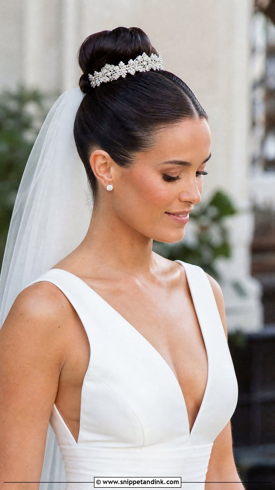 Sleek Ballerina Bun With a Tiara - Snippet and Ink - 20 Tiara Wedding Hair Ideas