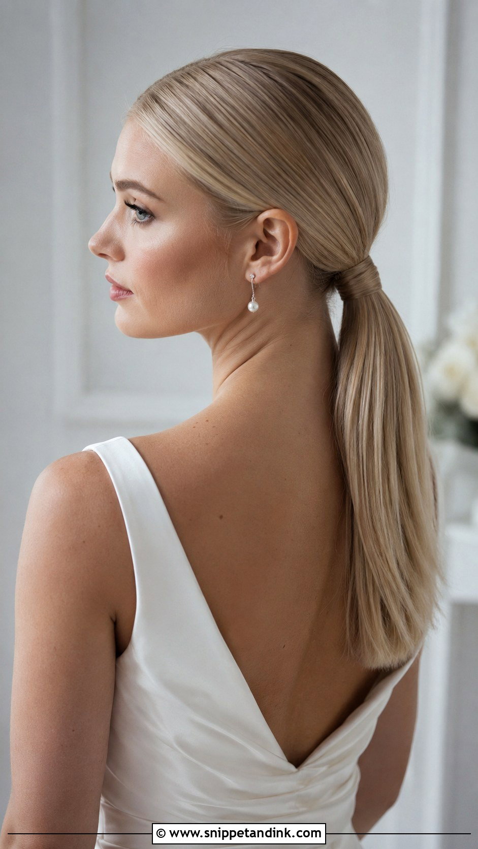 Sleek Blonde Low Ponytail - Snippet and Ink - 25 Blonde Bridal Hair Ideas