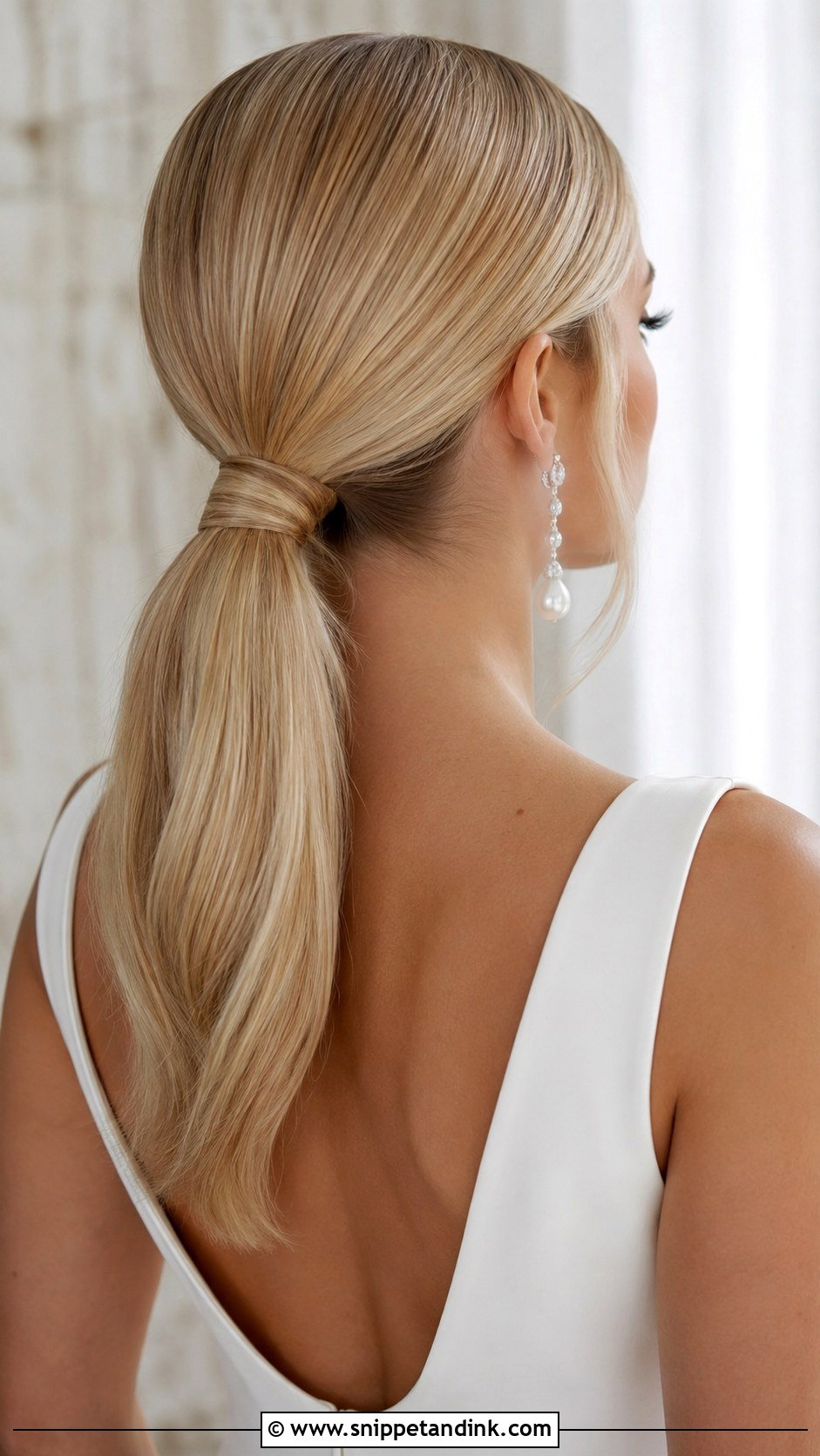 Sleek Blonde Low Ponytail - Snippet and Ink - 20 Long Blonde Wedding Hair Ideas