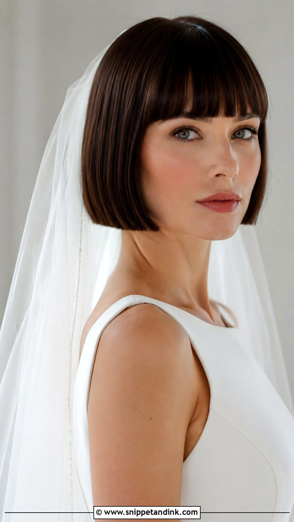 Sleek Blunt Bob With Bangs - Snippet and Ink - 25 Short Wedding Hairstyle Ideas