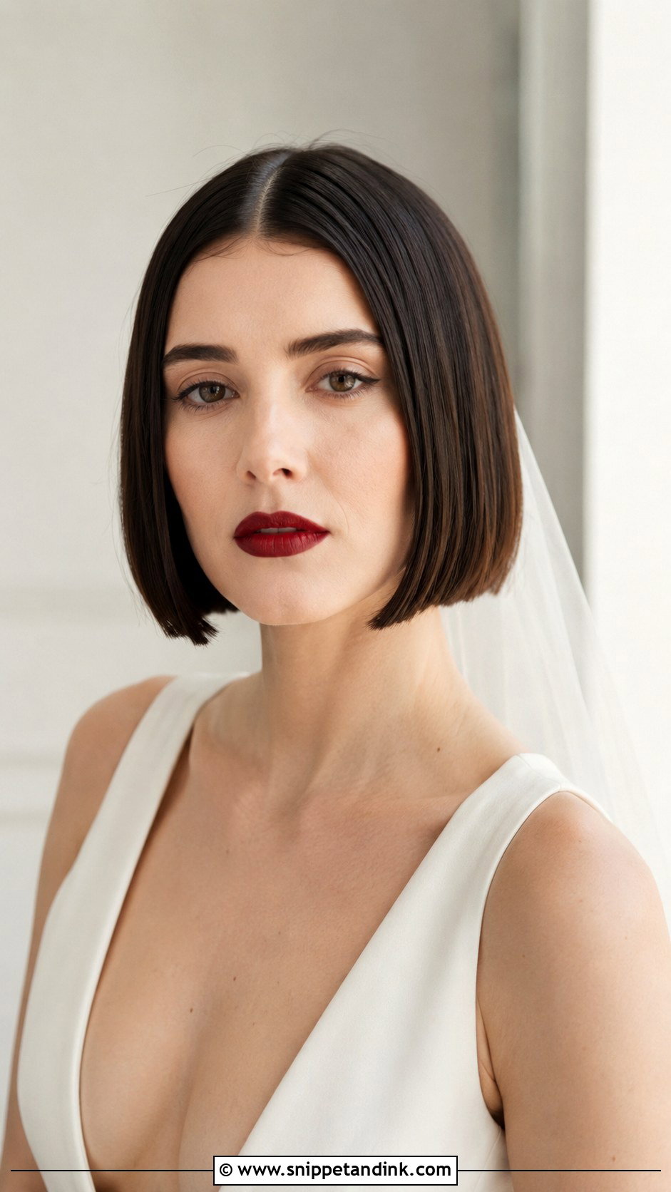 Sleek Blunt Bob for Brides - Snippet and Ink - 20 Hair Styles for Short Hair Wedding Ideas