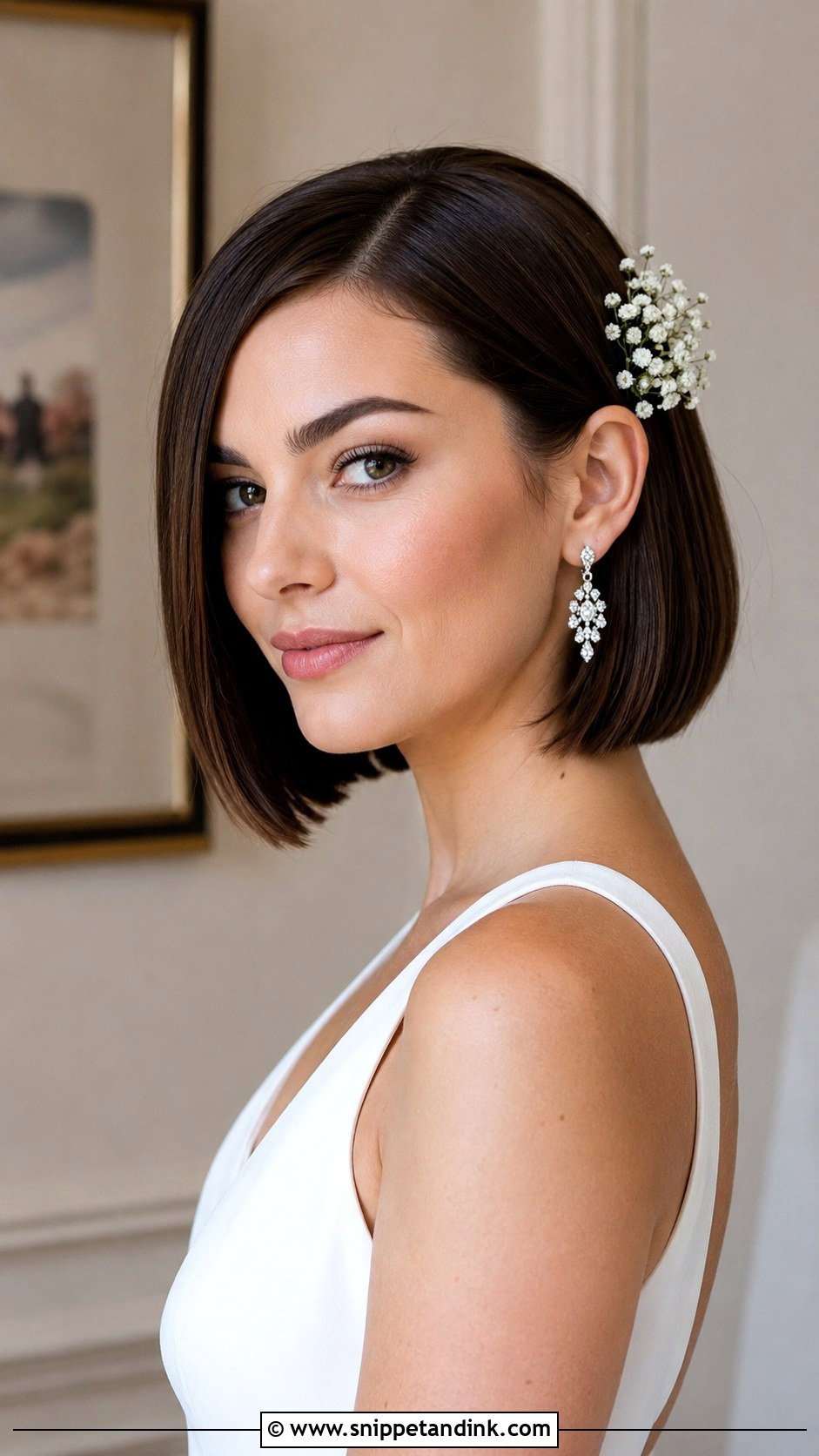 Sleek Bob Wedding Hairstyle - Snippet and Ink - 25 Bridal Hair Inspo Ideas