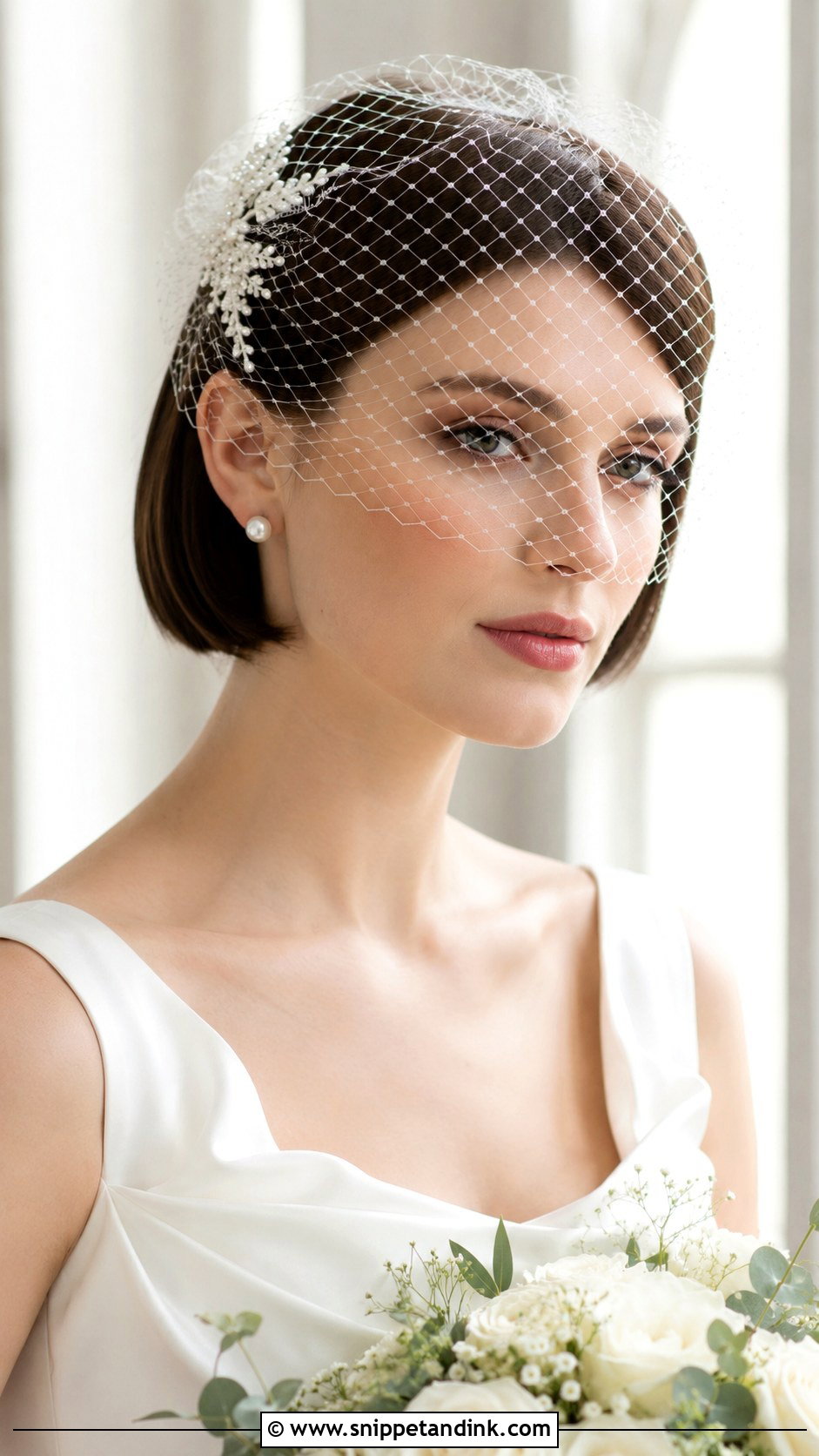 Sleek Bob With Birdcage Veil - Snippet and Ink - 25 Bob Wedding Hair Ideas