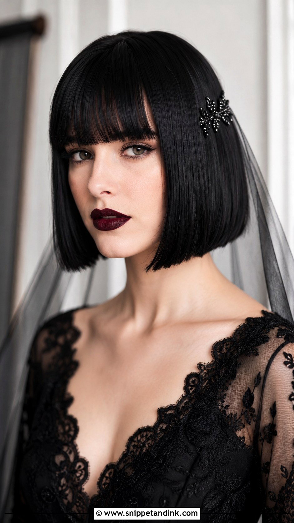 Sleek Bob With Blunt Bangs - Snippet and Ink - 20 Gothic Wedding Hair Ideas