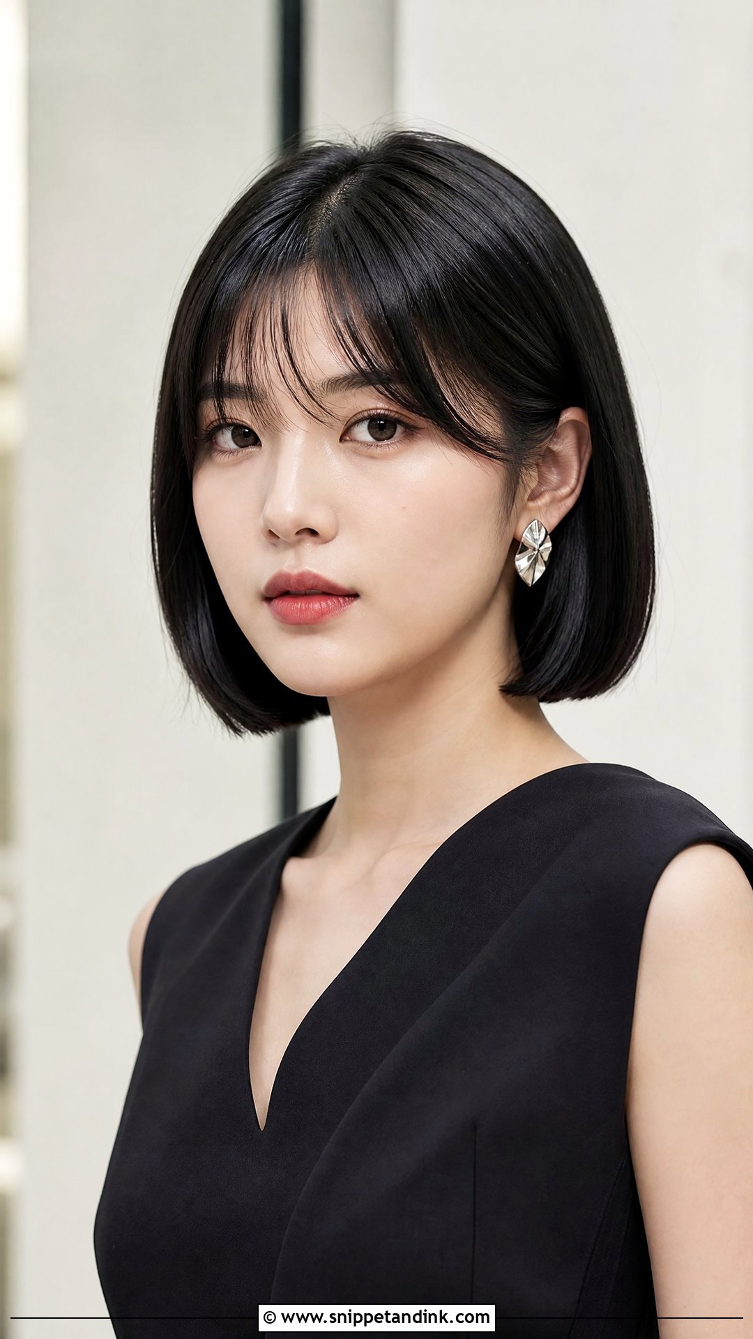 Sleek Bob With Curtain Bangs - Snippet and Ink - 20 Wedding Guest Hair with Bangs Ideas