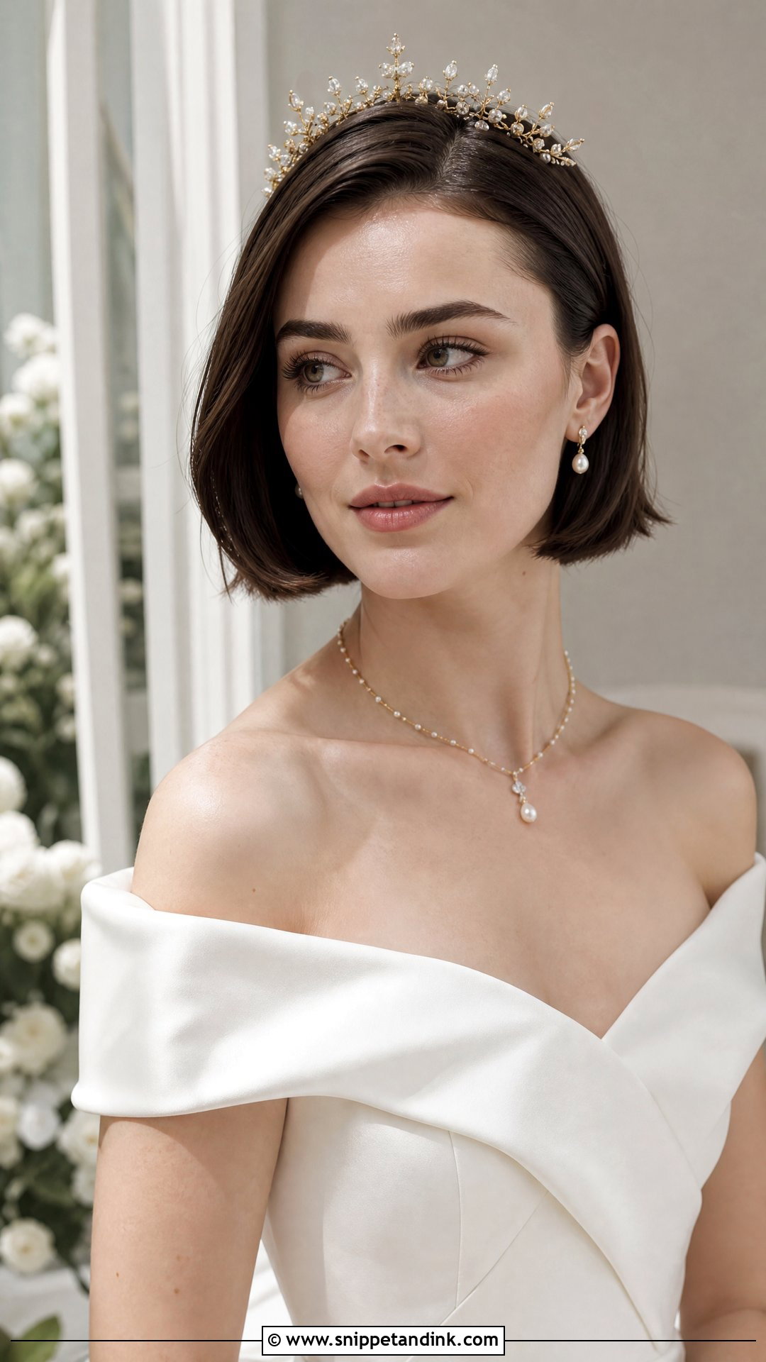 Sleek Bob With Delicate Crown - Snippet and Ink - 20 Christian Bride Hairstyle with Crown Ideas