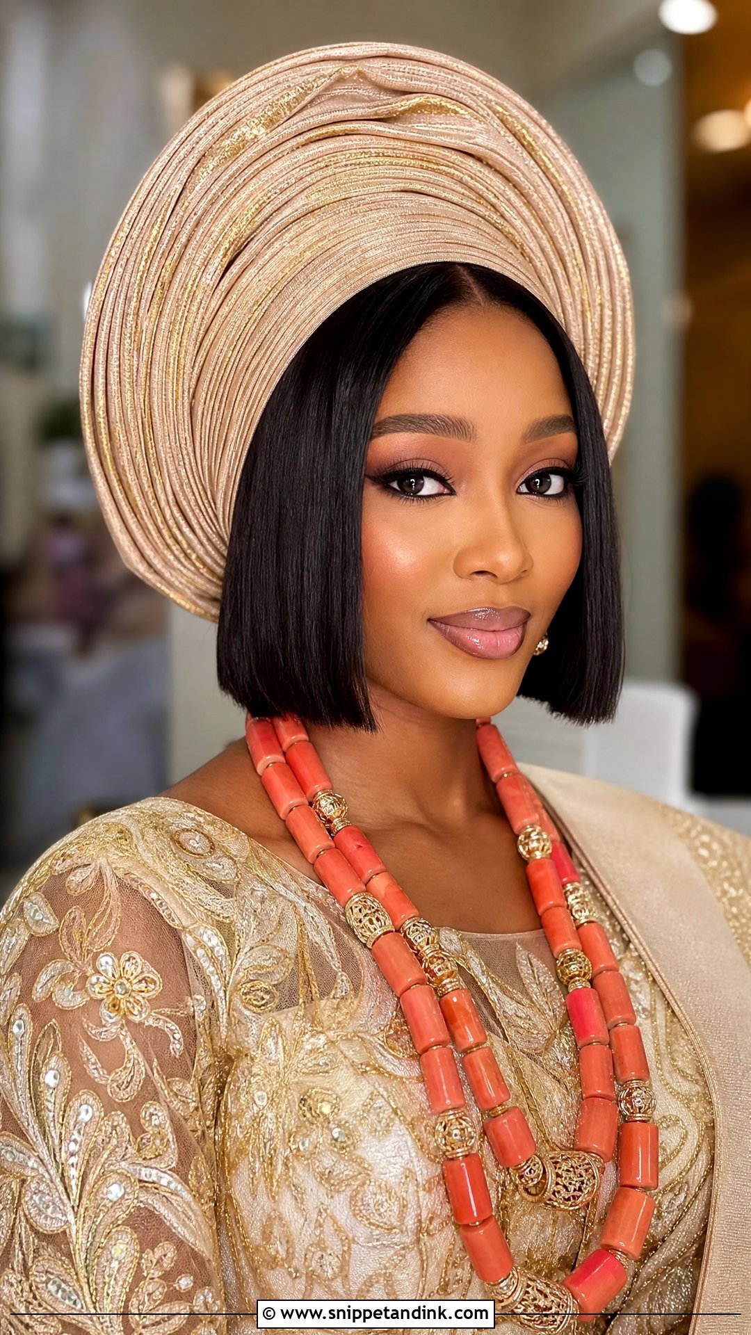 Sleek Bob With Gele - Snippet and Ink - 20 Nigerian Bridal Hairstyles