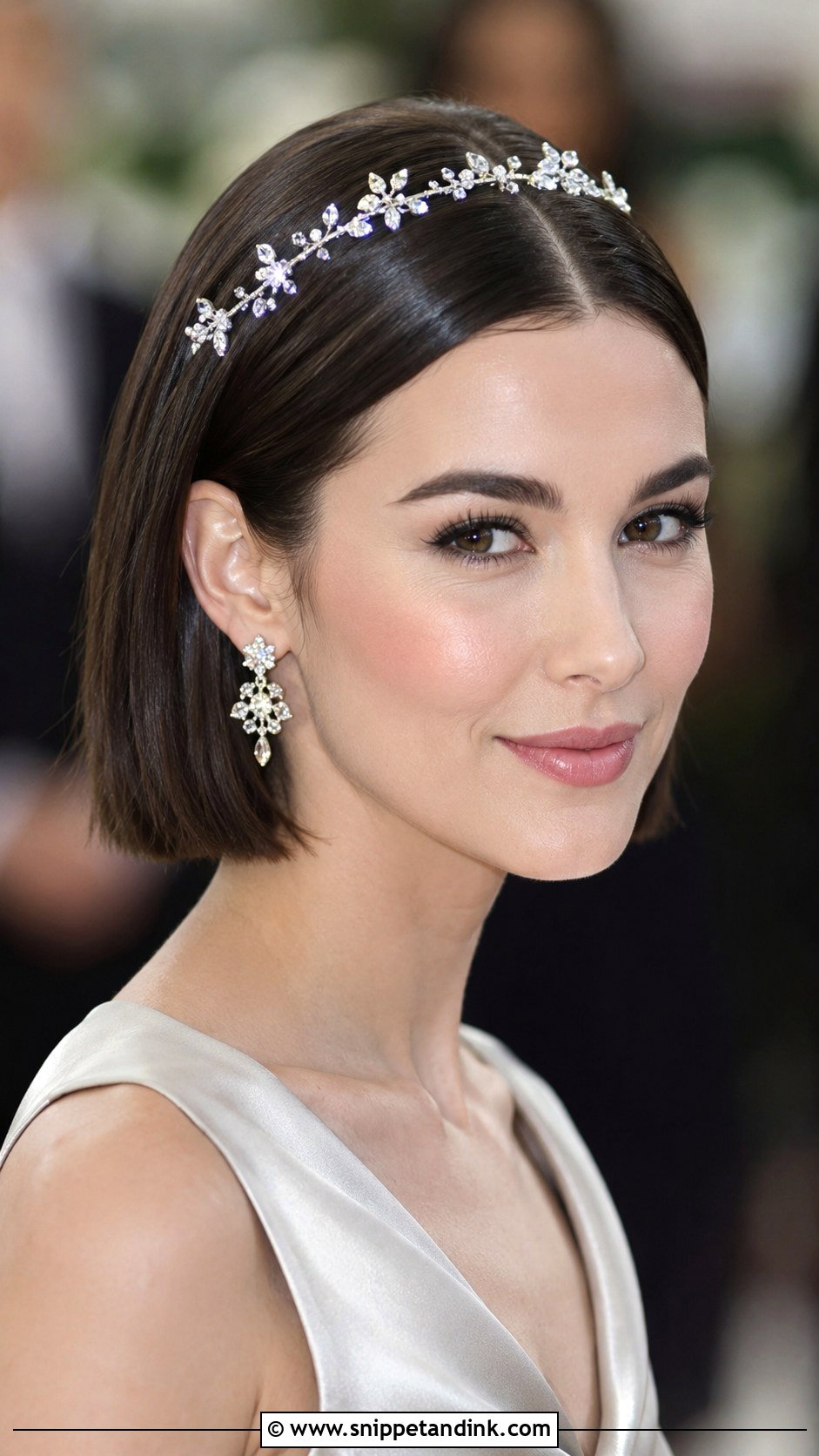 Sleek Bob With Hair Vine - Snippet and Ink - 30 Wedding Hairstyles Short Hair