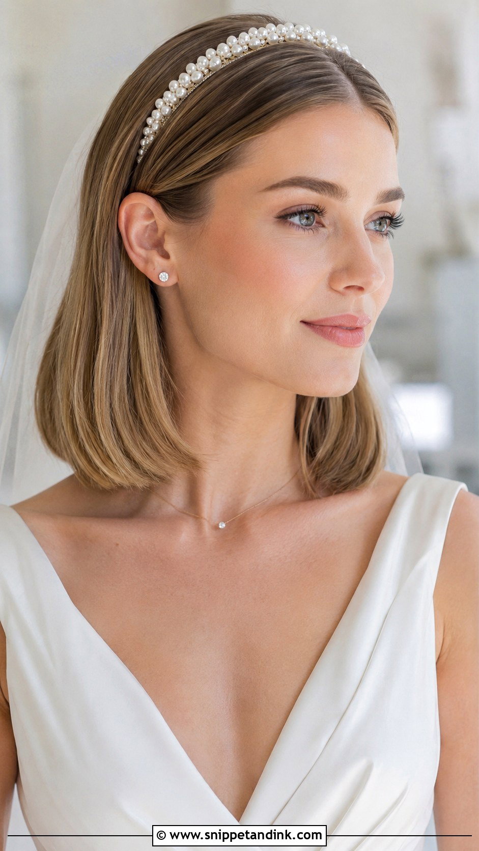 Sleek Bob With Pearl Headband - Snippet and Ink - 30 Short Wedding Hairstyles