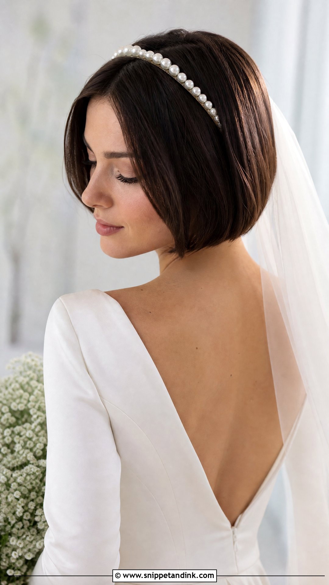 Sleek Bob With Pearl Headband - Snippet and Ink - 20 Wedding Hairstyles with Headband