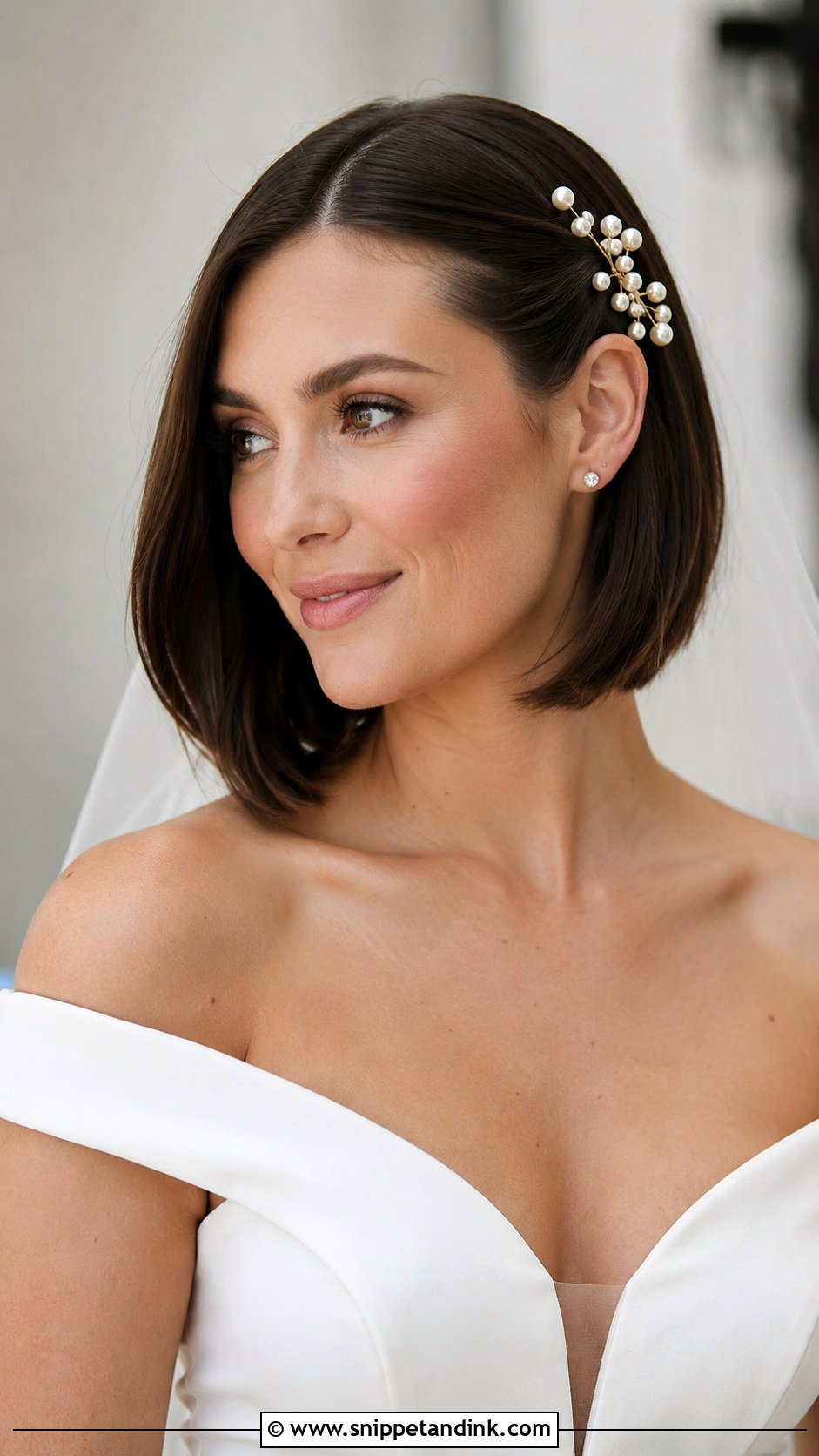 Sleek Bob With Pearls - Snippet and Ink - 25 Simple Wedding Hairstyles for Short Hair