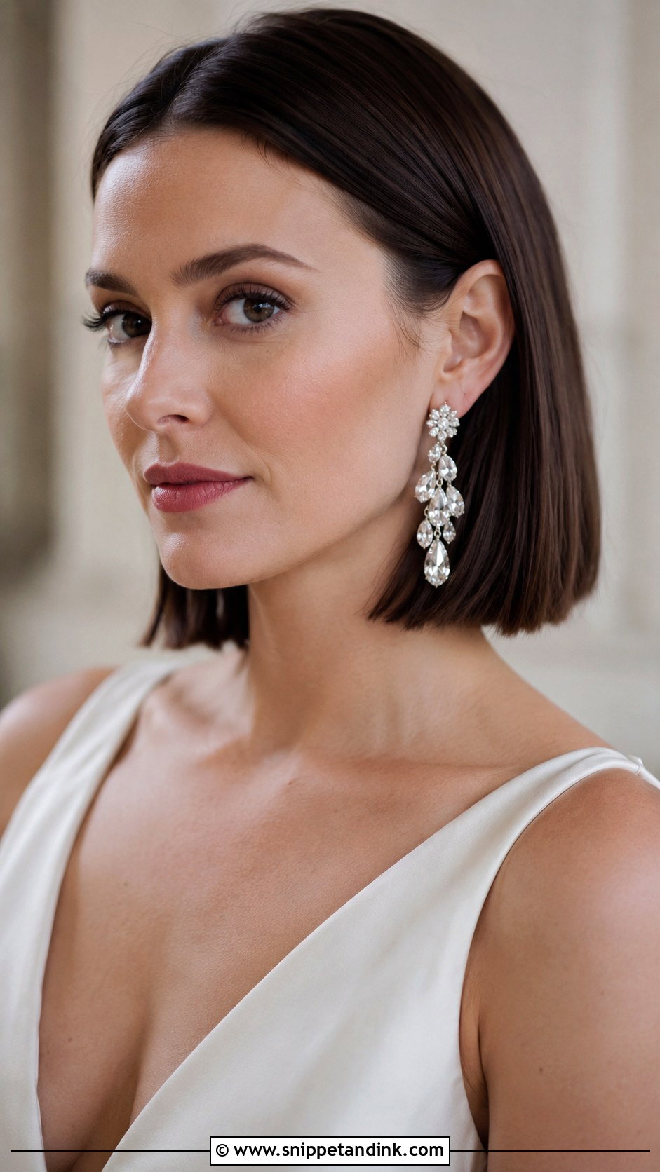 Sleek Bob With Statement Earrings - Snippet and Ink - 30 Bob Wedding Hairstyles