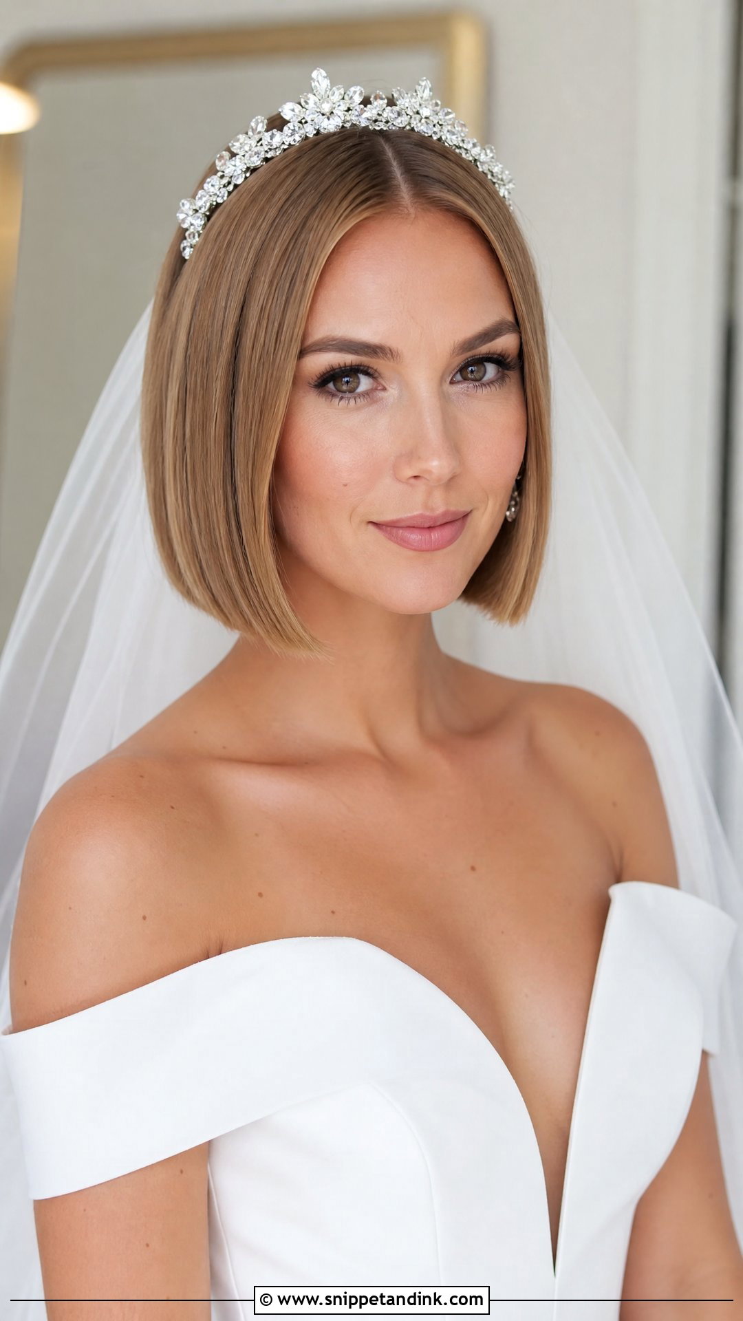 Sleek Bob With Tiara - Snippet and Ink - 20 Wedding Crown Hairstyles