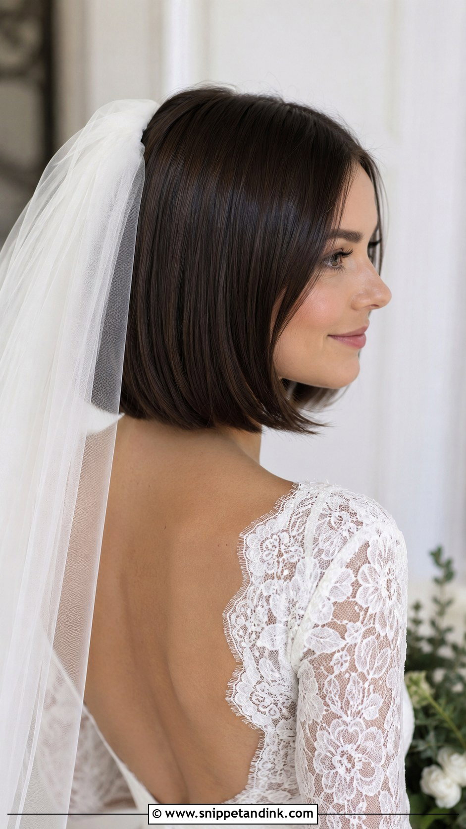 Sleek Bob With Veil - Snippet and Ink - 25 Simple Wedding Hairstyles for Short Hair