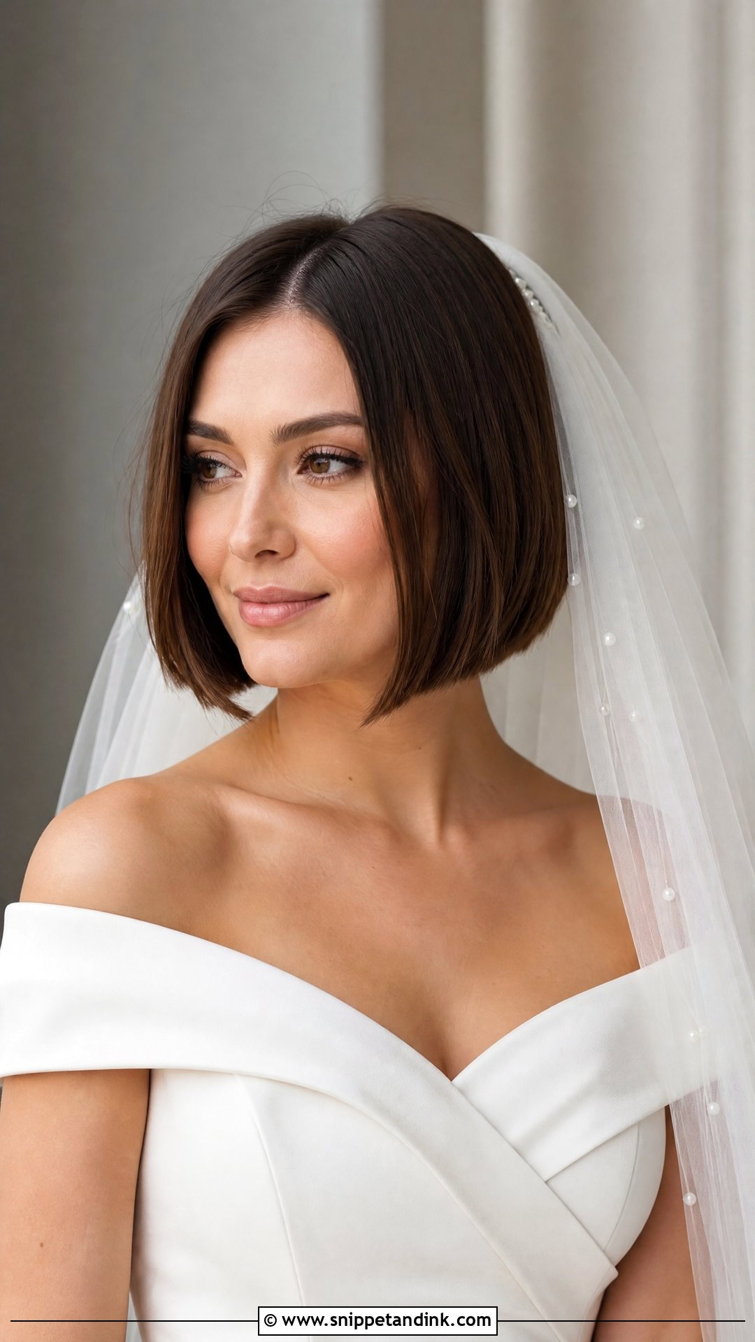 Sleek Bob With Veil - Snippet and Ink - 20 New Bridal Hairstyle Ideas