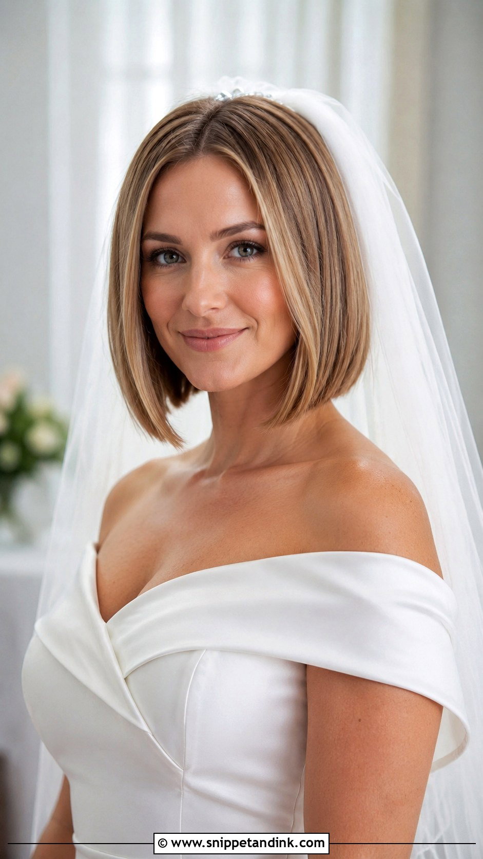 Sleek Bob With a Bridal Veil - Snippet and Ink - 20 Cute Wedding Hairstyles for Short Hair